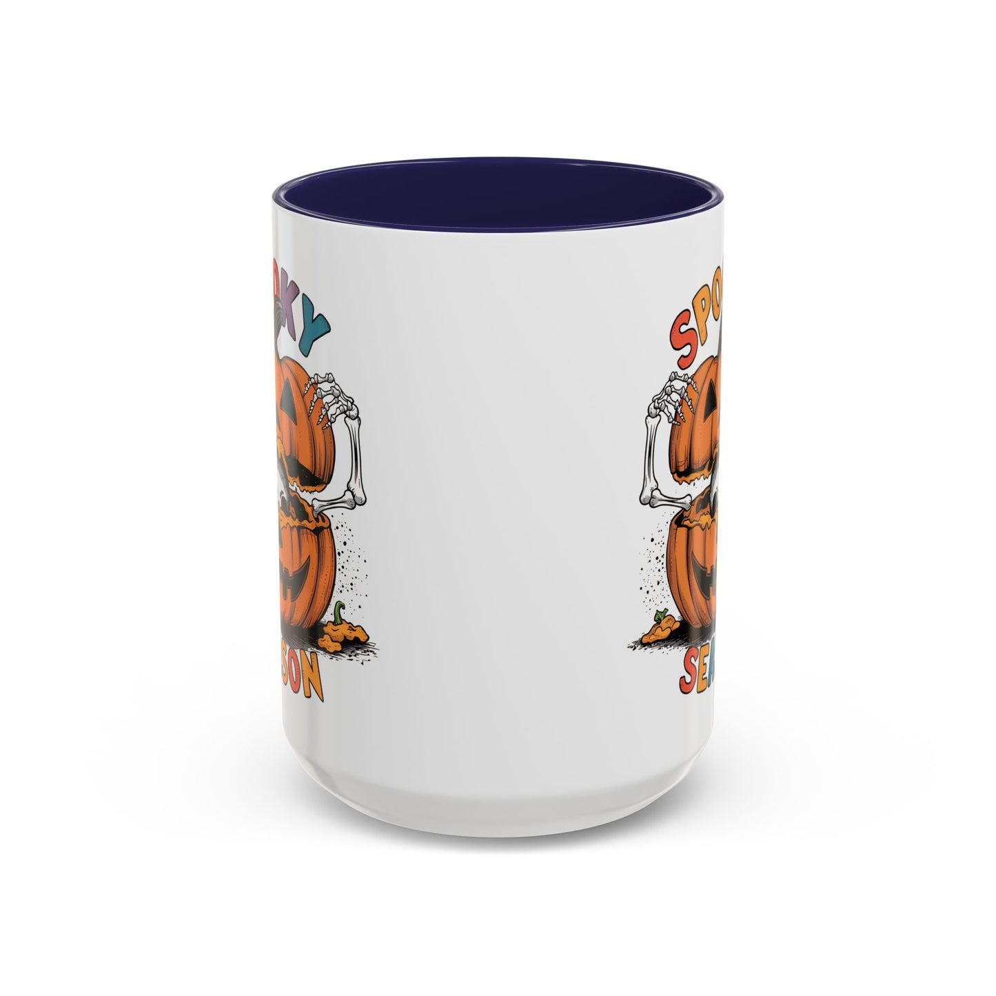 Spooky Season Halloween Mug | 11oz and 15oz Ceramic Coffee Cup | Skeleton in Pumpkin Design