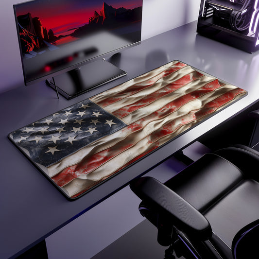 Rustic American Flag Desk Mat | Neoprene | Anti-Slip | Vintage USA Flag Design | Office & Gaming Decor | 3 Sizes