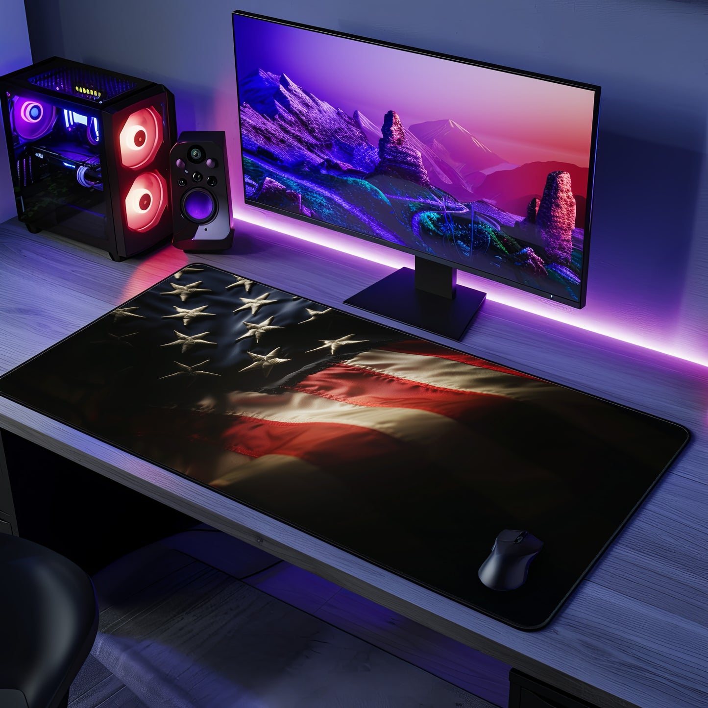 Patriotic American Flag Desk Mat | Neoprene | Anti-Slip | Subtle Wave Texture | Office & Gaming Decor | 3 Sizes