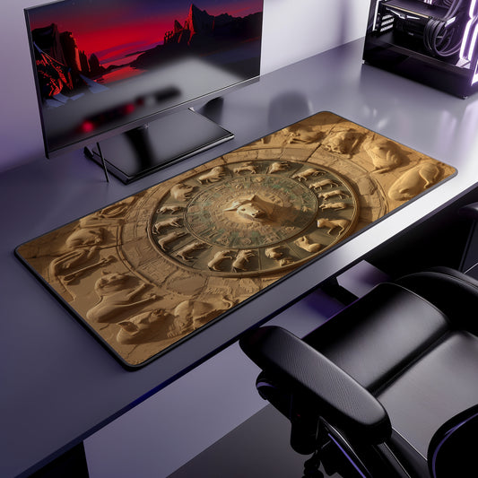 Zodiac Origins Desk Mat | Neoprene | Anti-Slip | Mesopotamian Relief Design | Office & Gaming Decor | 3 Sizes