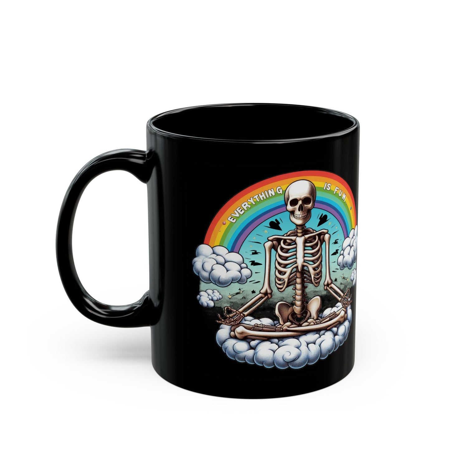 Everything is Fun Skeleton Mug | Meditation Rainbow Goth Mug | Dark Humor Coffee Cup