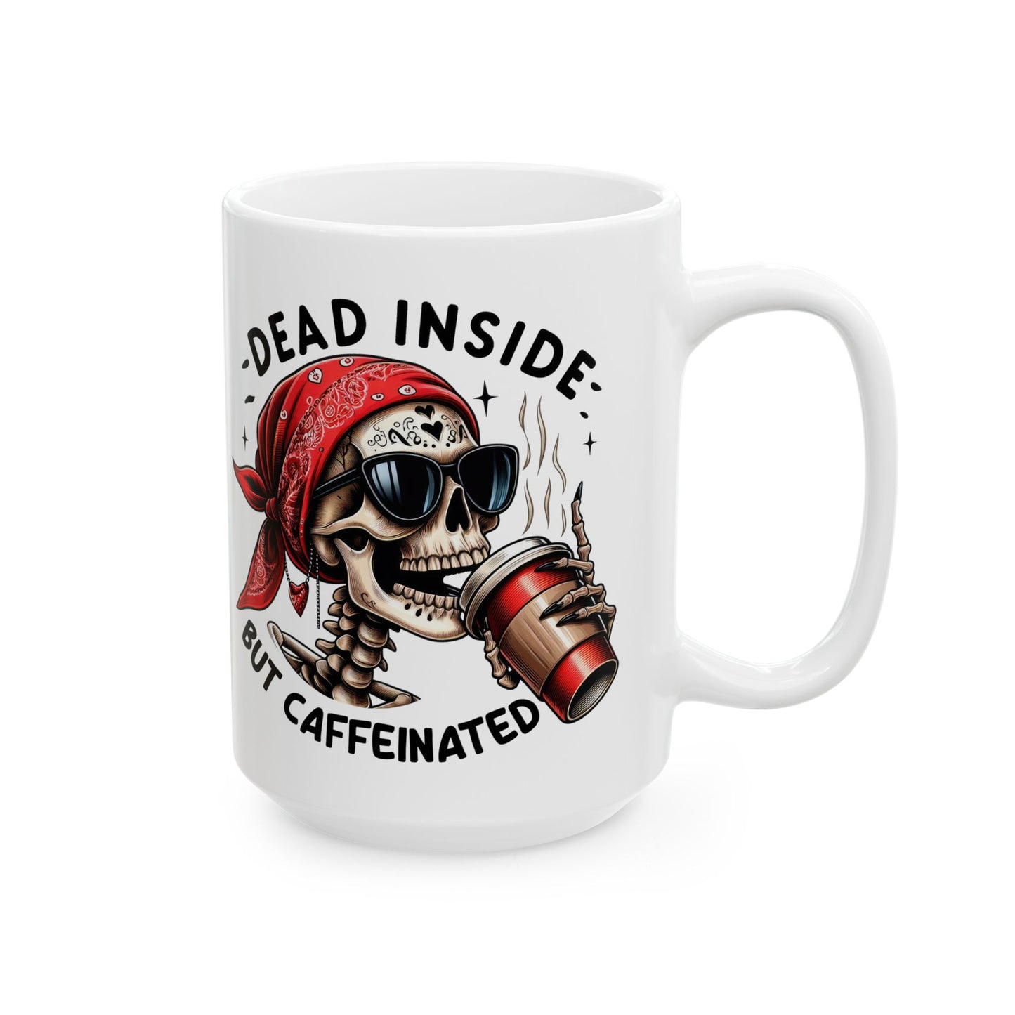 Dead Inside But Caffeinated Skeleton Mug | Funny Coffee Mug | Bandana Skeleton Cup