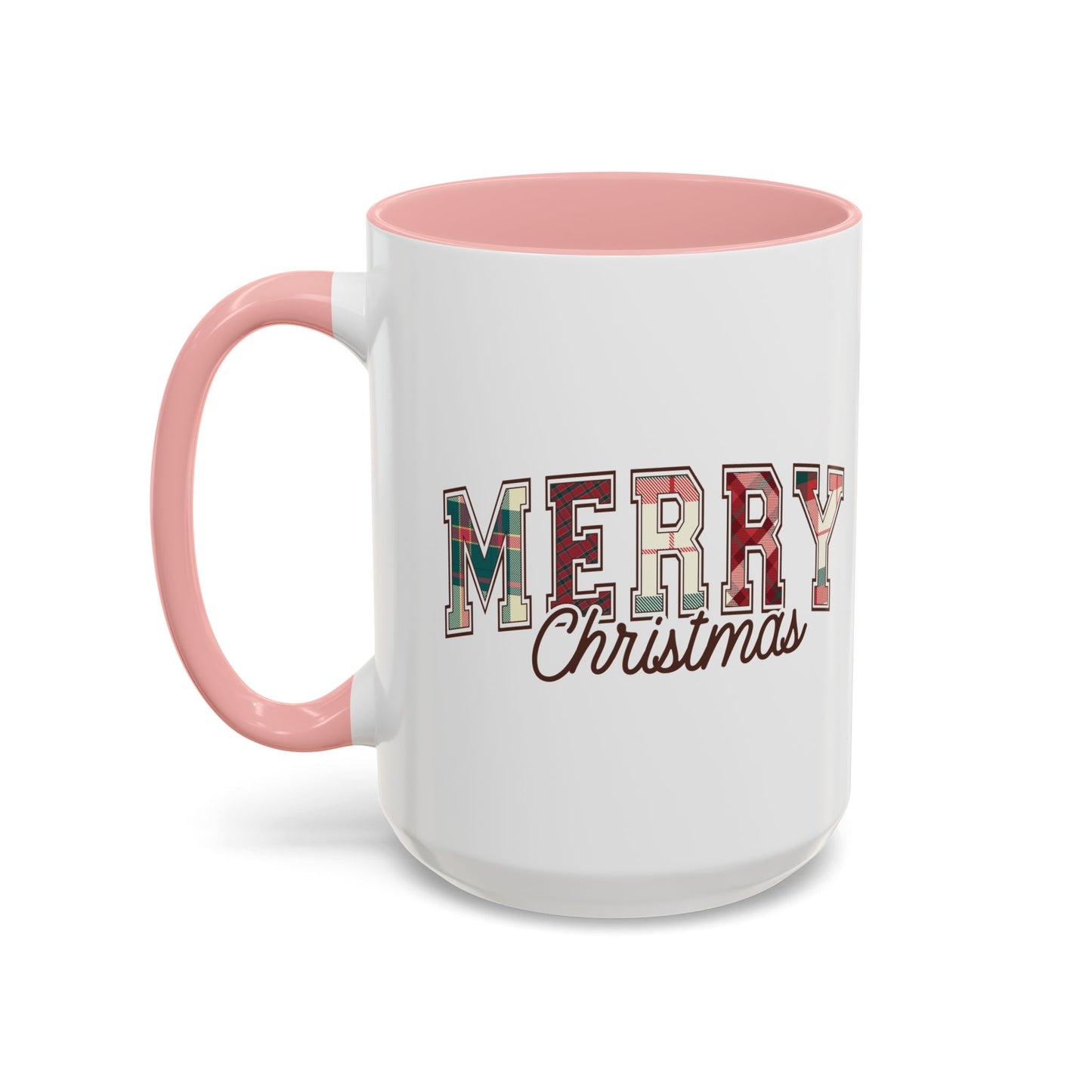 Merry Christmas Mug | Plaid Holiday Text Design | Festive Coffee Cup