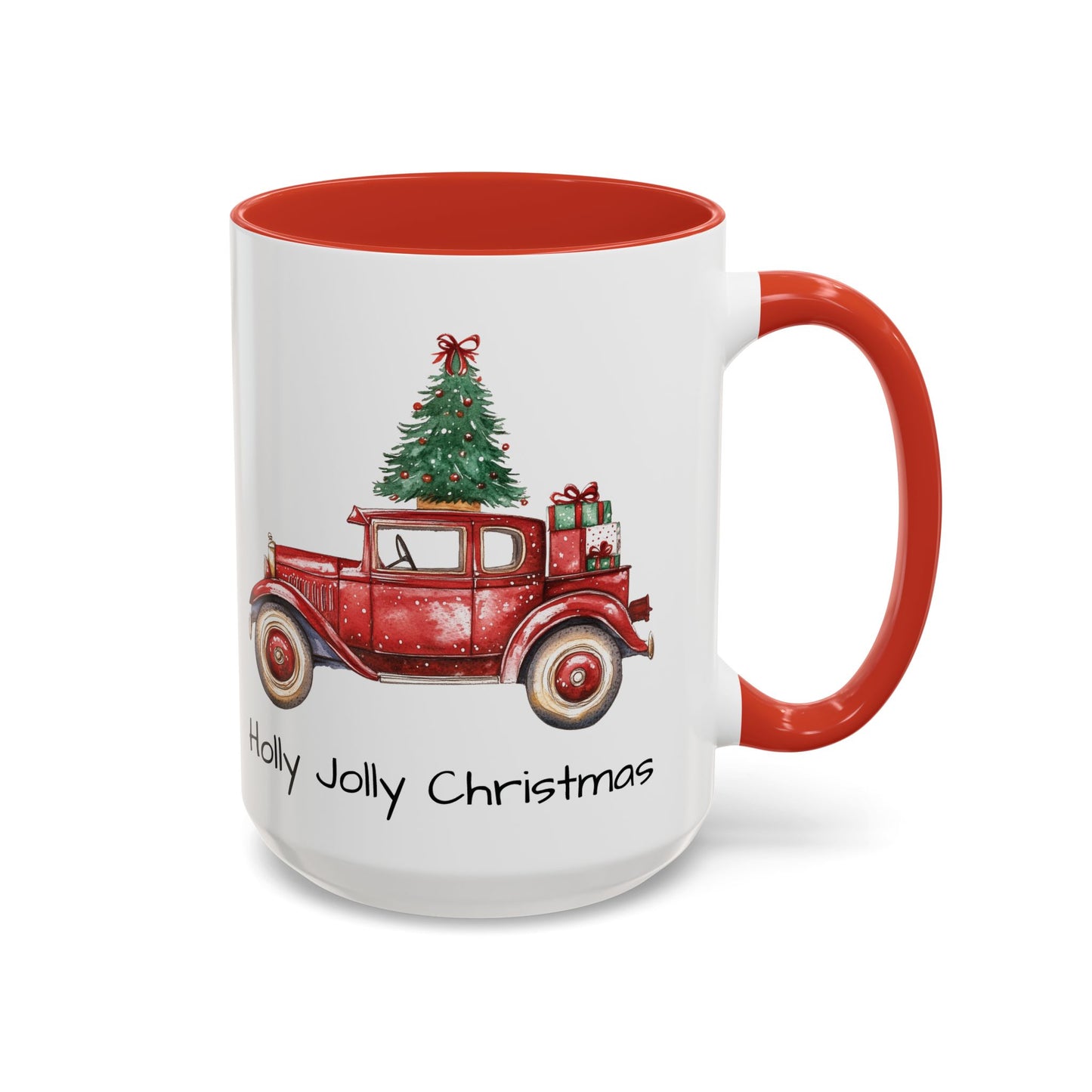 Holly Jolly Christmas Vintage Truck Mug - Vintage Red Truck with Christmas Tree Design - Perfect for Holiday Cheer