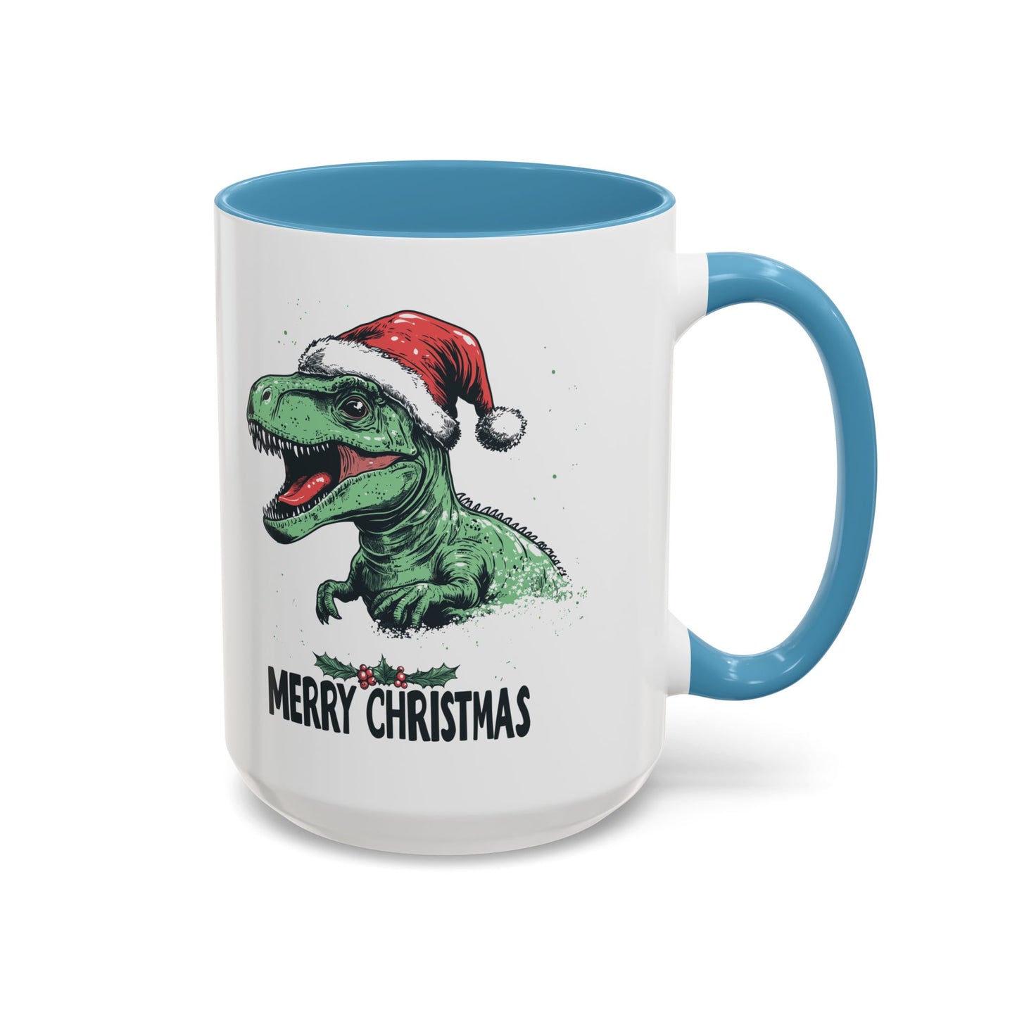 Merry Christmas Dinosaur Ceramic Mug - Festive T-Rex in Santa Hat Design - Perfect for Dinosaur and Christmas Lovers