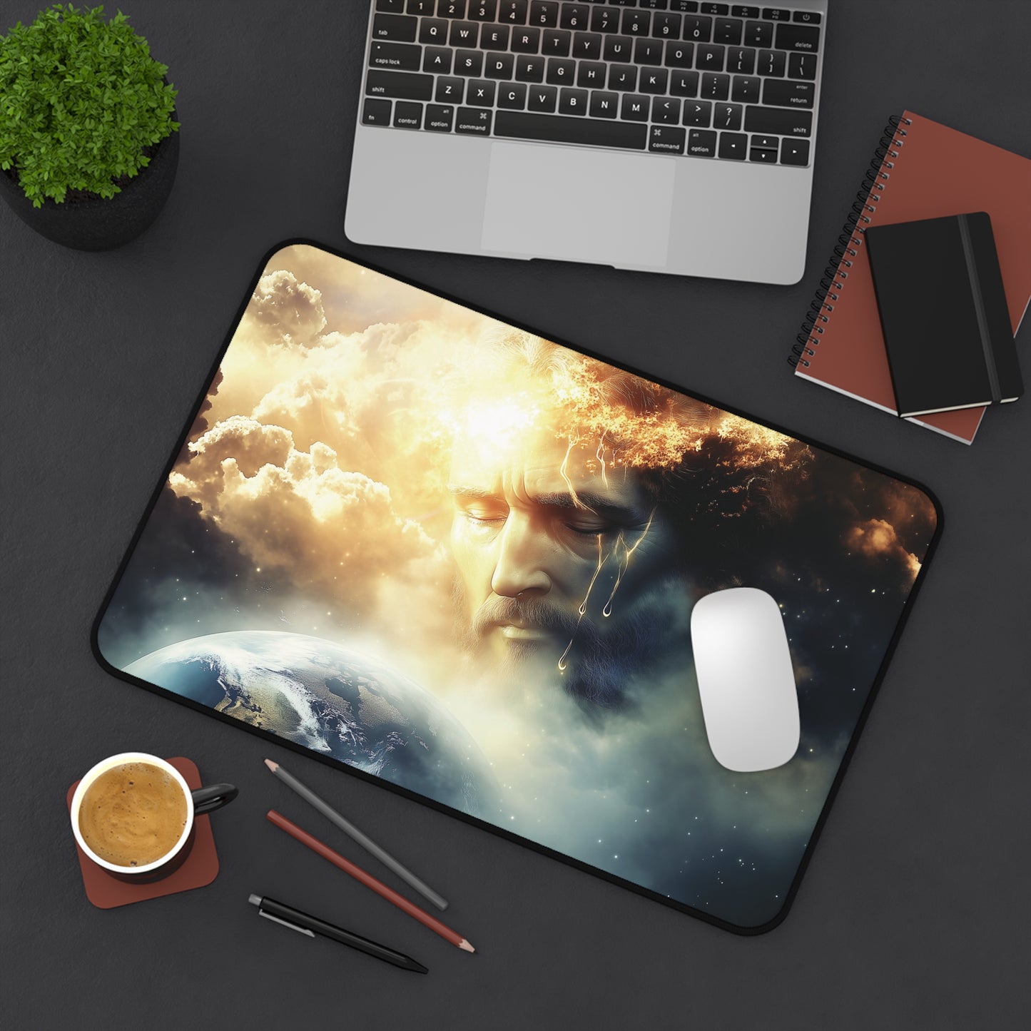 Compassionate Savior Desk Mat | Neoprene | Anti-Slip | Divine Christian Art Design | Office & Gaming Decor | 3 Sizes