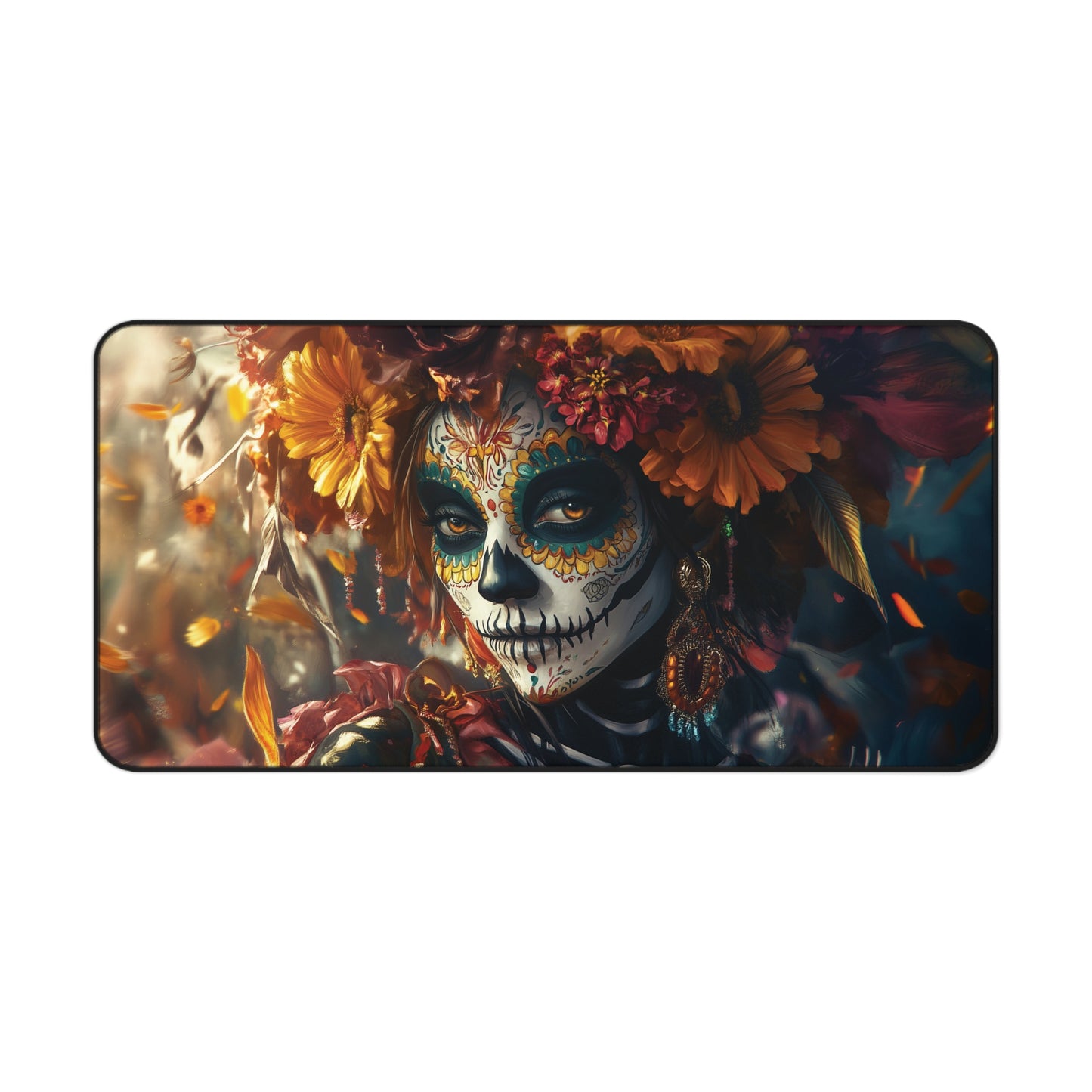 Radiant Day of the Dead Desk Mat | Vibrant Floral Calavera Design | Neoprene Office Decor