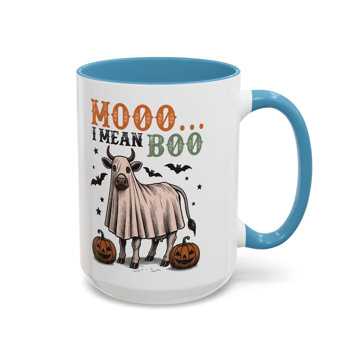 Mooo I Mean Boo Cow Mug | Funny Halloween Coffee Cup | Farmhouse Fall Mug | 11oz and 15oz Ceramic Mug