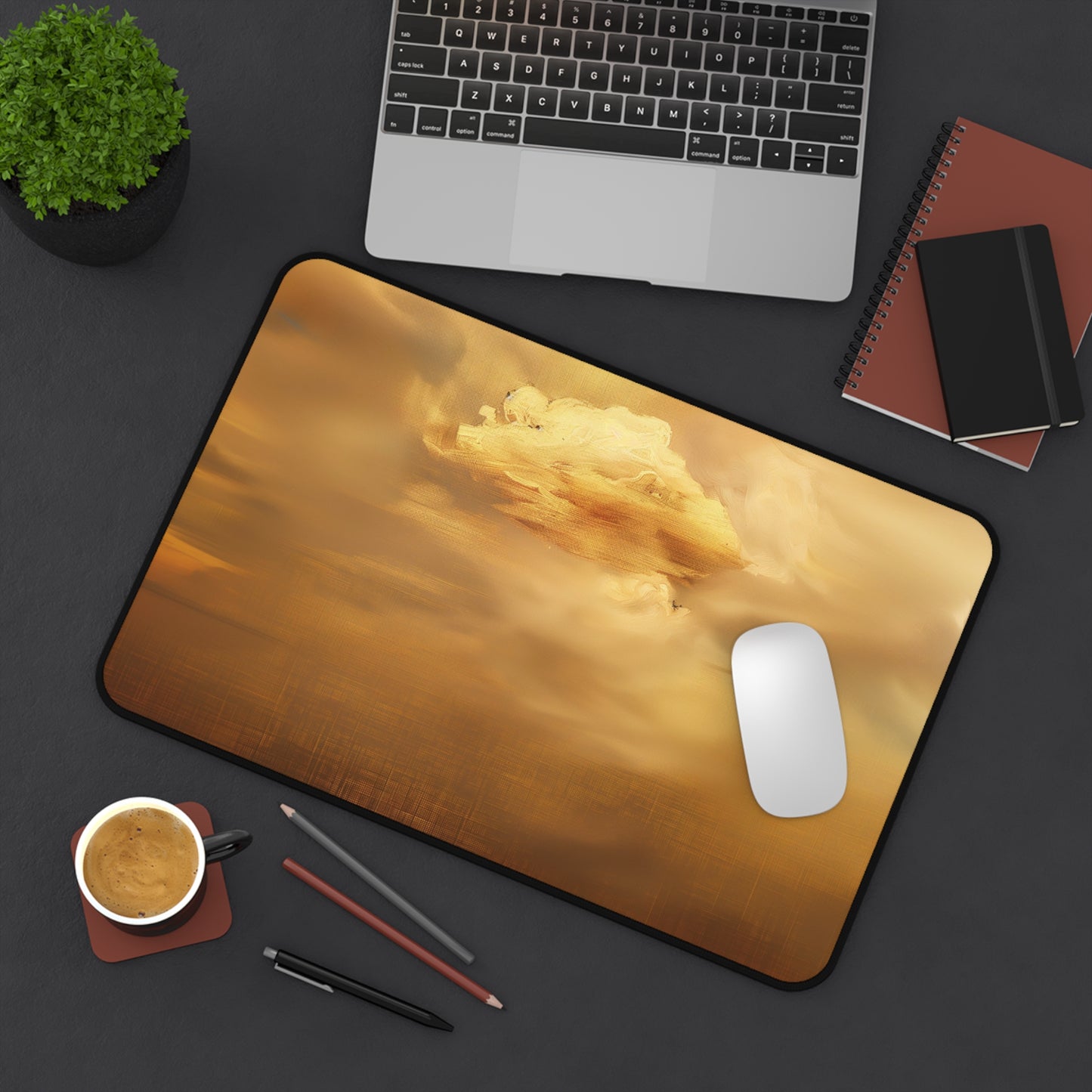 Golden Sky Computer Desk Mat | Ethereal Cloudscape Mouse Pad | Anti-Slip Neoprene Desk Mat for Home Office | 3 Sizes Available