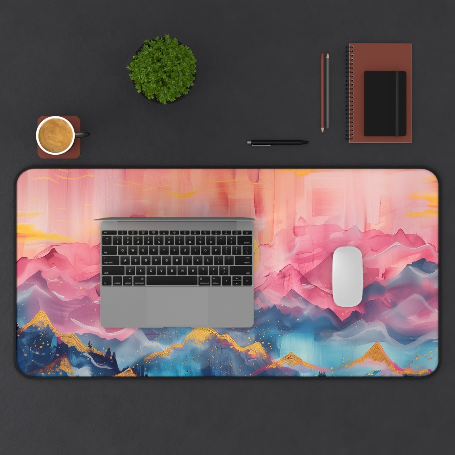 Sunset Mountains Computer Desk Mat | Scenic Mouse Pad | Anti-Slip Neoprene Desk Mat for Home Office | 3 Sizes Available