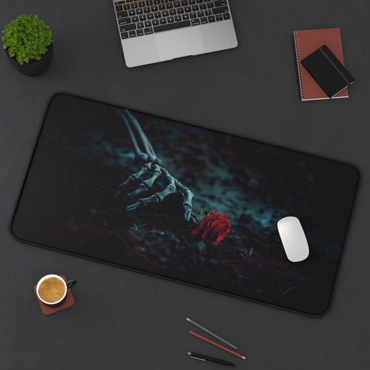 Gothic Skeleton Hand with Red Rose Desk Mat - Neoprene Anti-Slip Mouse Pad Game Table - Dark Aesthetic Office Decor - Available in 3 Sizes