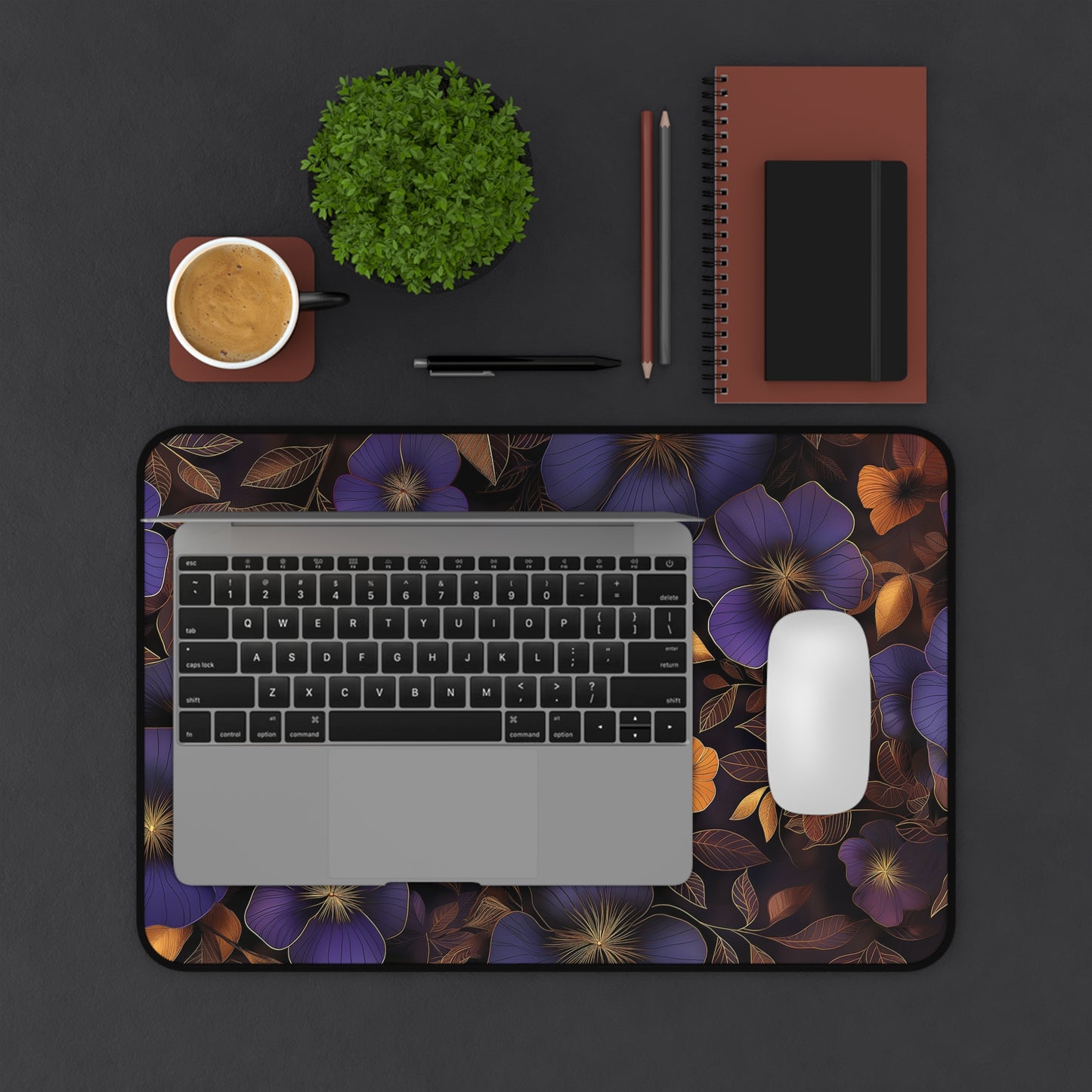 Midnight Blossom Computer Desk Mat | Floral Mouse Pad | Anti-Slip Neoprene Desk Mat for Home Office | 3 Sizes Available