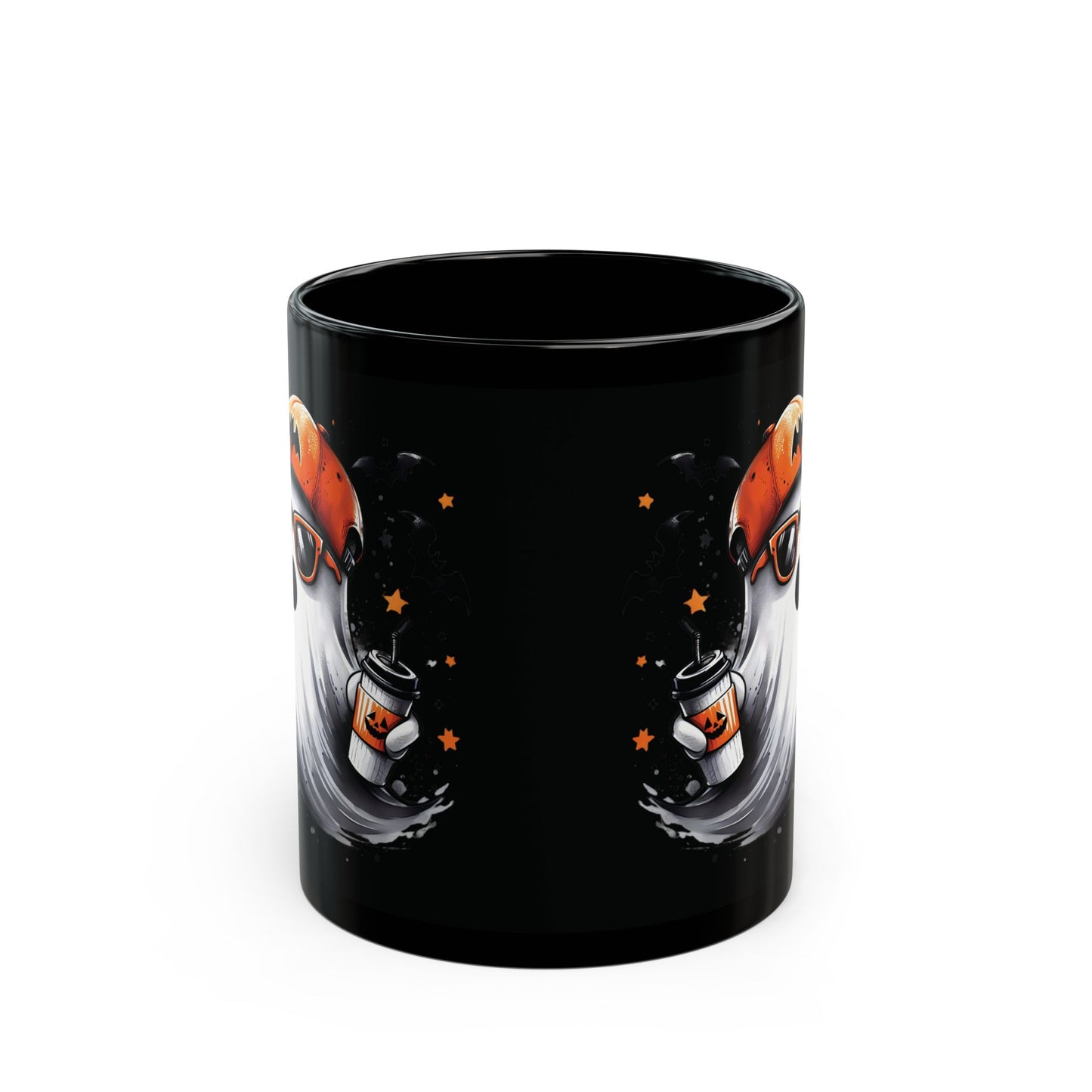 Halloween Ghost Mug - Cute Spooky Coffee Mug - Black Ceramic Cup with Ghost Design - Fun Halloween Gift