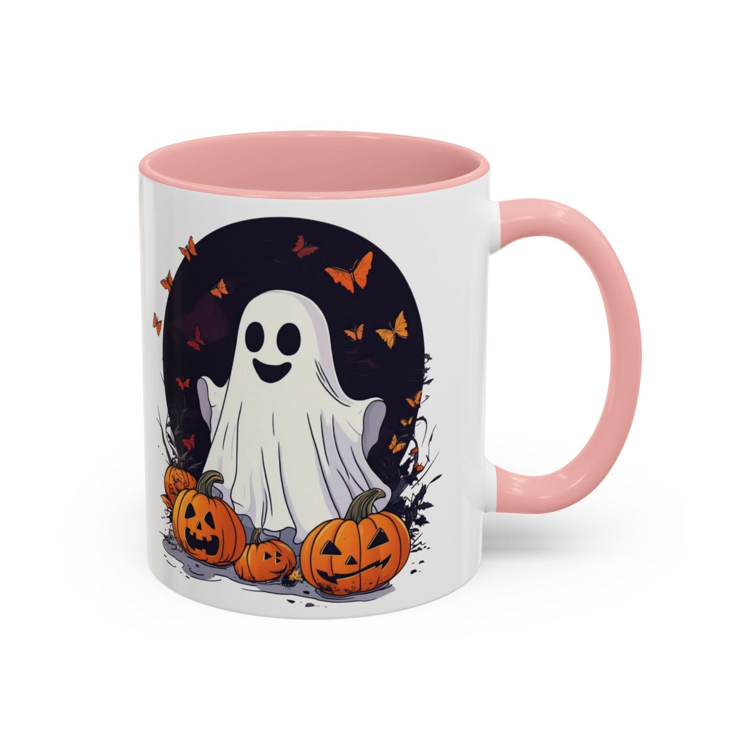 Halloween Ghost Mug - Cute Pumpkin Coffee Cup - White Ceramic Mug with Red Accent - Perfect Spooky Gift - 11oz & 15oz - BPA Free