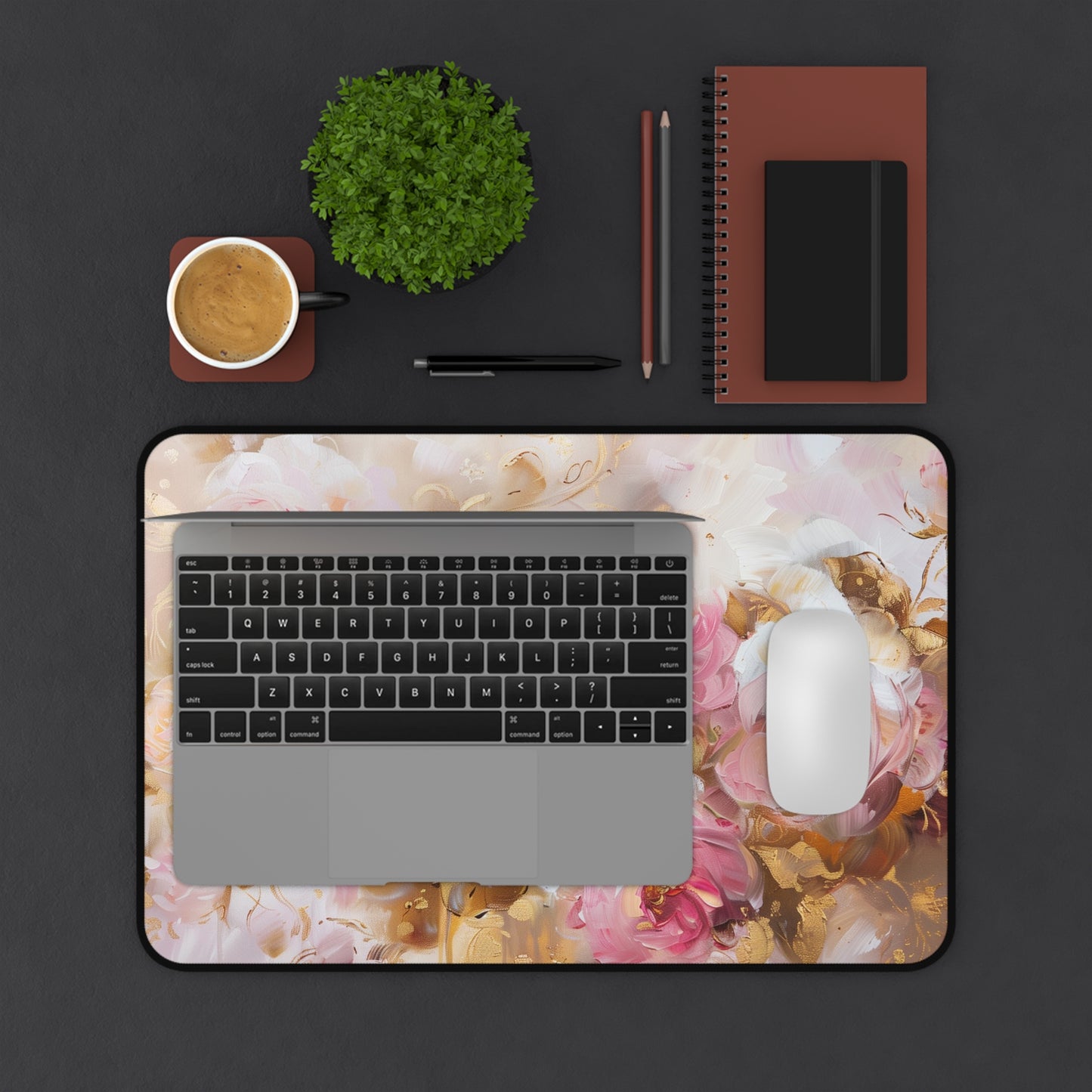 Elegant Floral Computer Desk Mat | Rose Garden Mouse Pad | Anti-Slip Neoprene Desk Mat for Home Office | 3 Sizes Available