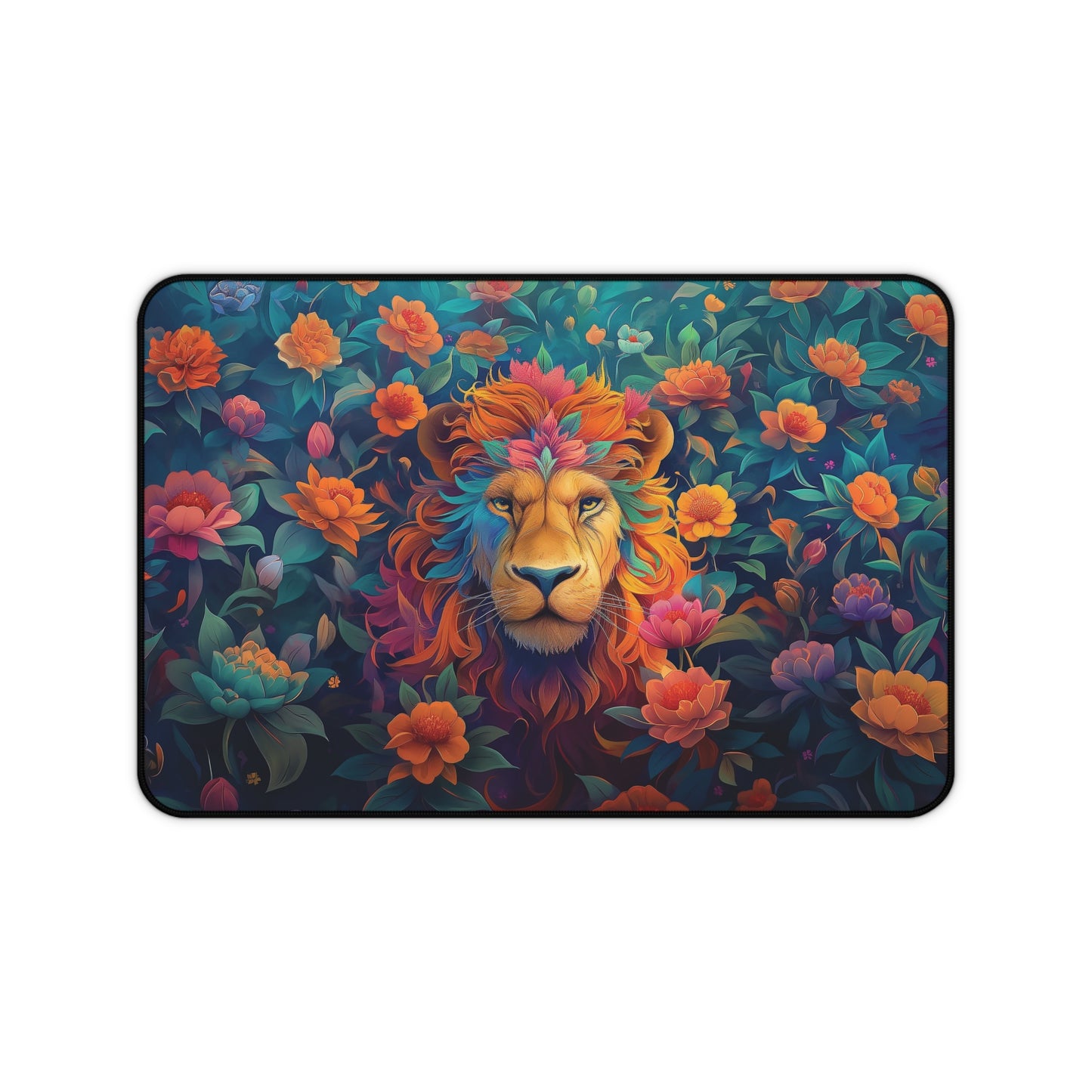 Lion and Flowers Desk Mat | Neoprene | Anti-Slip | 3 Sizes