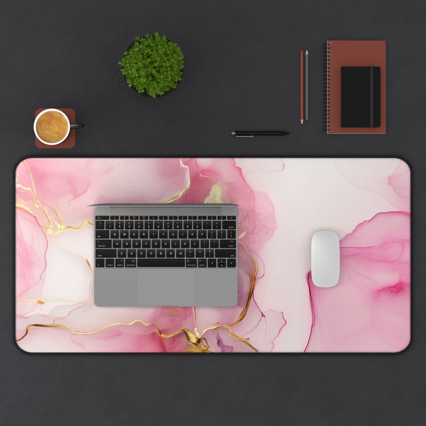 Marble Elegance Computer Desk Mat | Pink Marble Mouse Pad | Anti-Slip Neoprene Desk Mat for Home Office | 3 Sizes Available