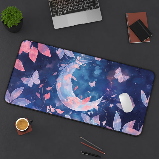 Whimsical Moon & Butterflies Desk Mat | Neoprene | Anti-Slip | 3 Sizes | Office Decor