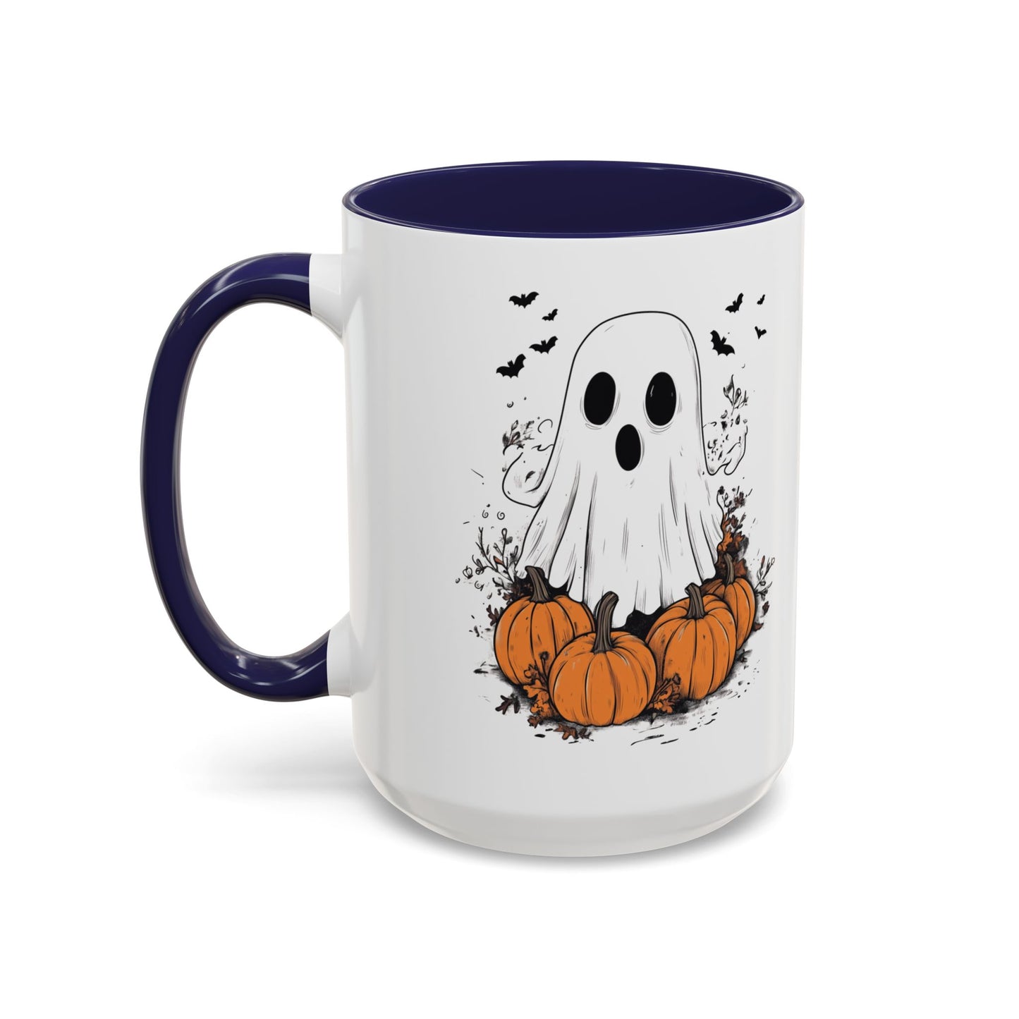 Halloween Ghost Mug - Cute Pumpkin Coffee Cup - White Ceramic Mug with Red Accent - Spooky Fall Gift - 11oz & 15oz - BPA Free