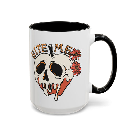 Bite Me Halloween Mug | Poison Apple Skull Design | Spooky Coffee Mug | Fall Drinkware | Gothic Gift Idea