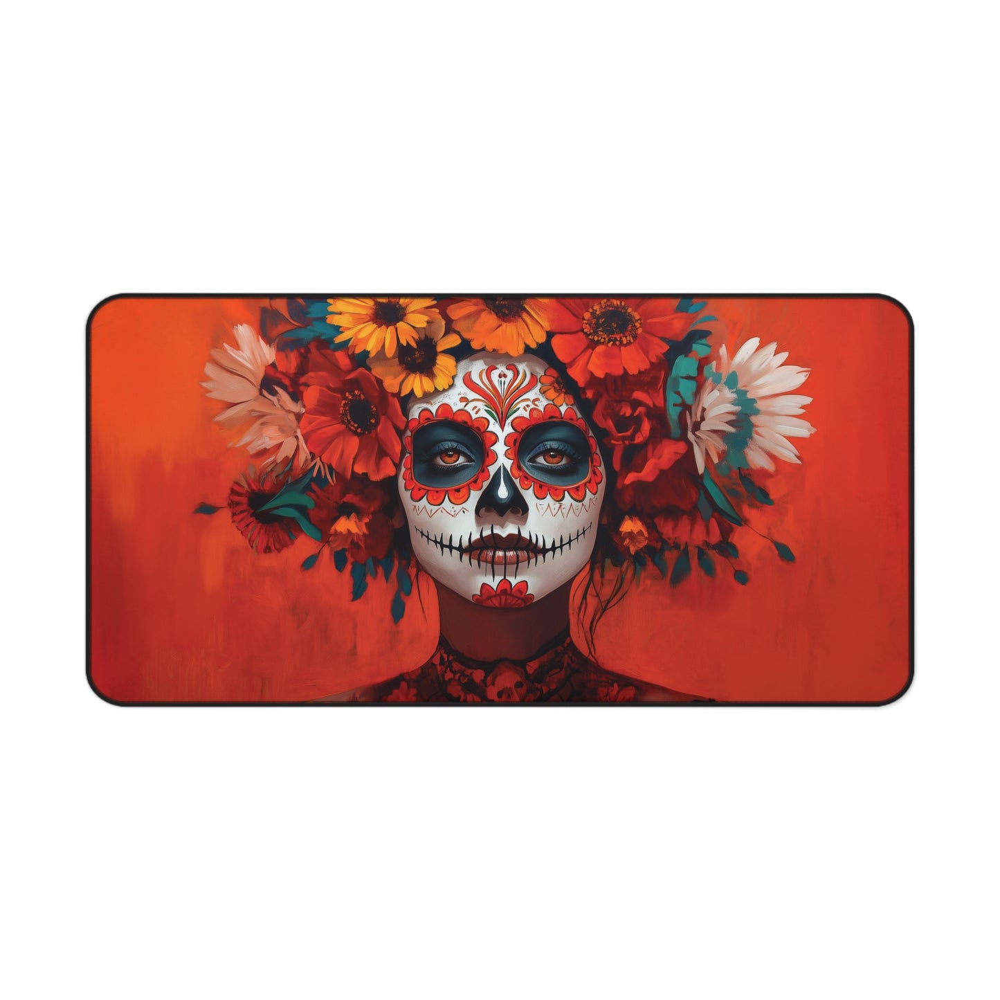 Day of the Dead Floral Skull Desk Mat | Vibrant Día de los Muertos Art | Neoprene Office Decor