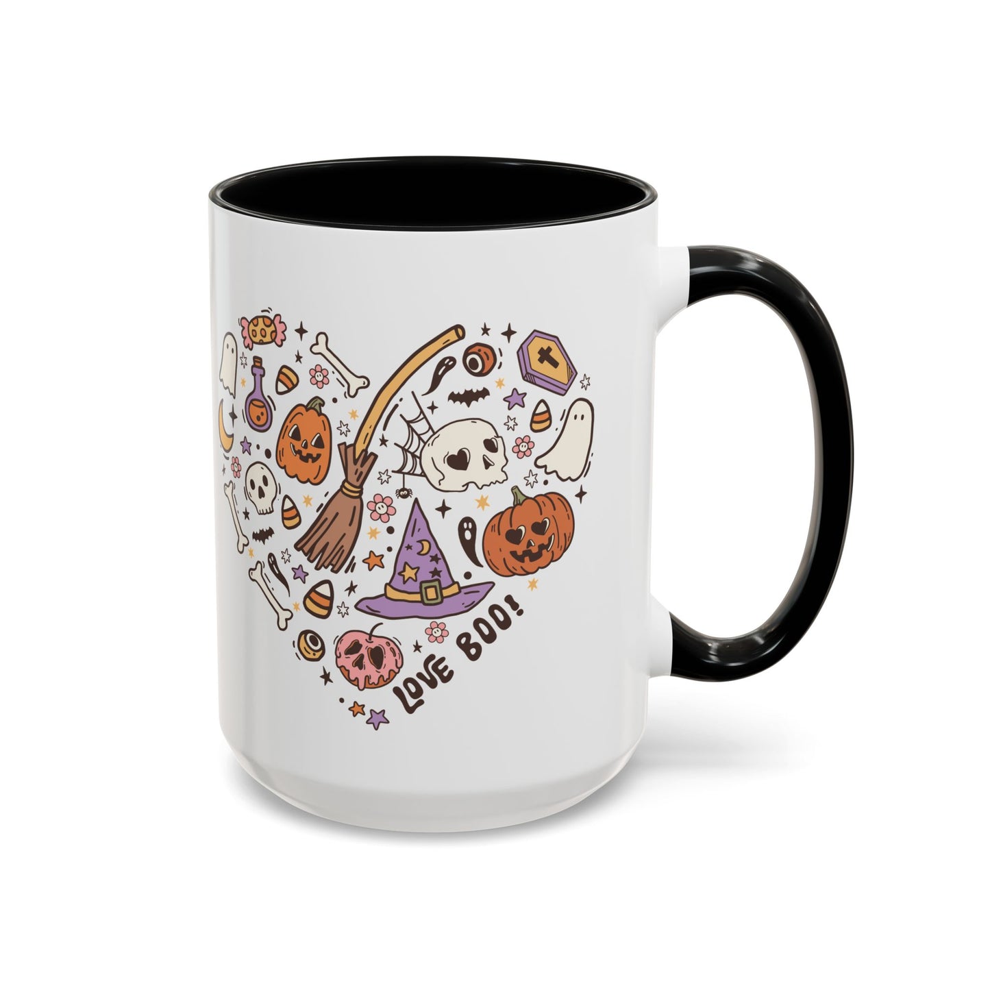 Love Boo! Halloween Mug | 11oz and 15oz Ceramic Coffee Cup | Spooky Heart Design