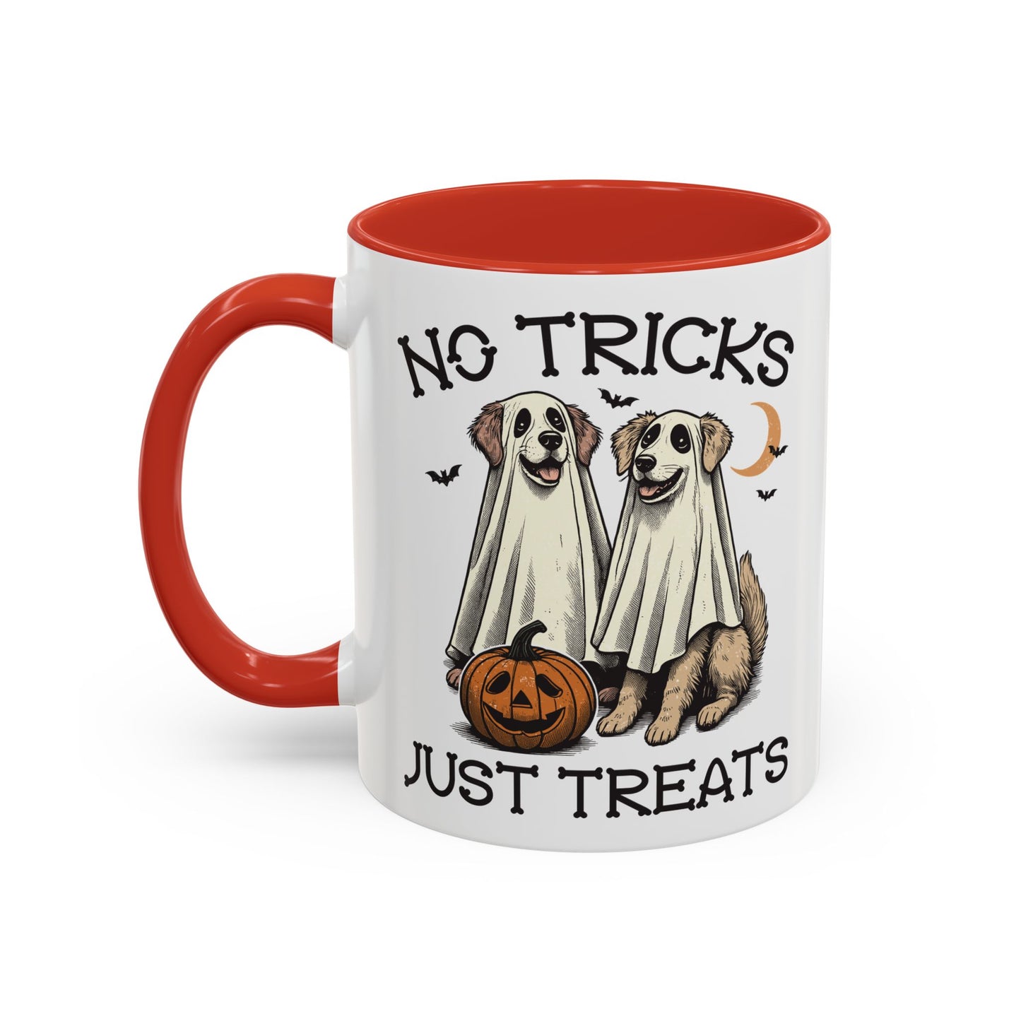 No Tricks Just Treats Halloween Dog Mug | Cute Ghost Dog Coffee Mug | Spooky Season Mug | 11oz and 15oz Ceramic Mug