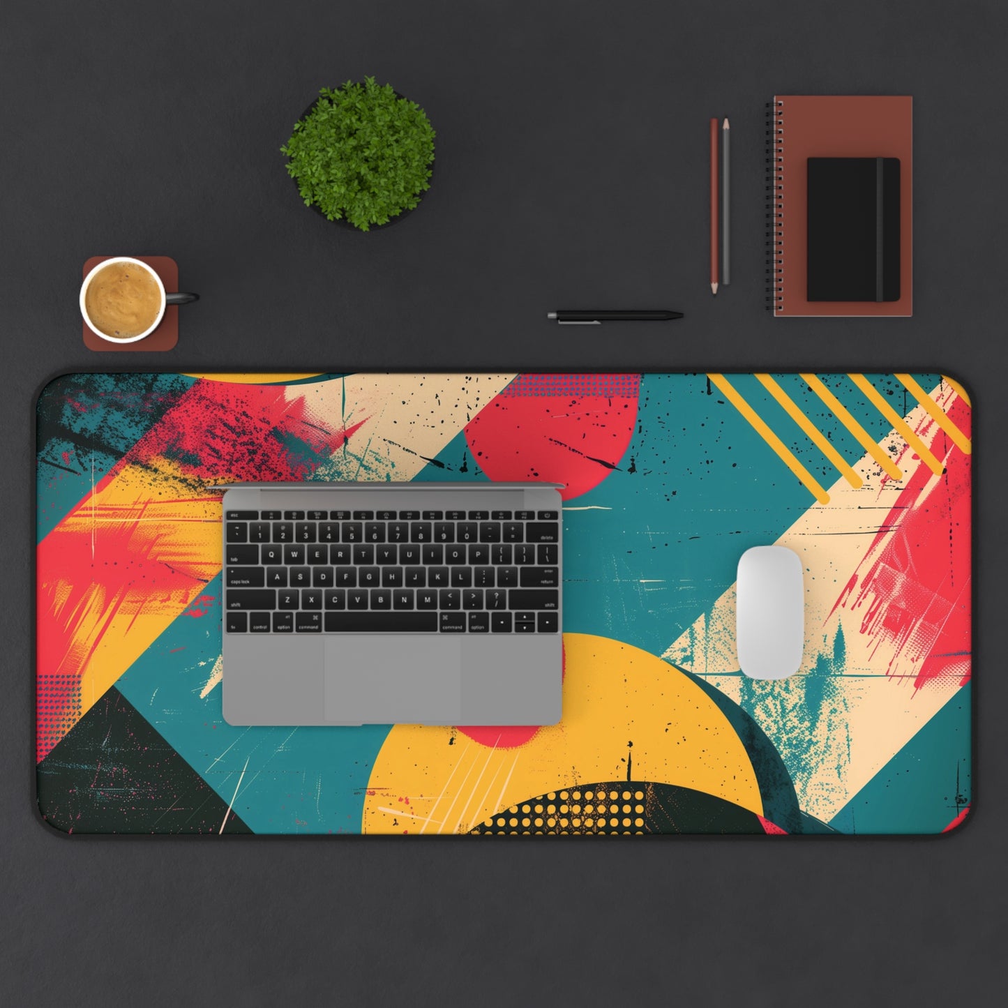 Retro Abstract Art Computer Desk Mat | Colorful Geometric Mouse Pad | Anti-Slip Neoprene Desk Mat for Home Office | 3 Sizes Available