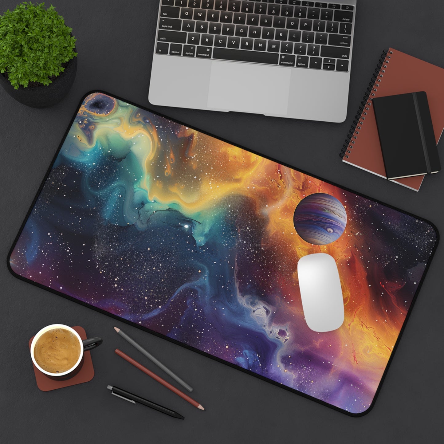 Cosmic Nebula Computer Desk Mat | Galactic Mouse Pad | Anti-Slip Neoprene Desk Mat for Home Office | 3 Sizes Available