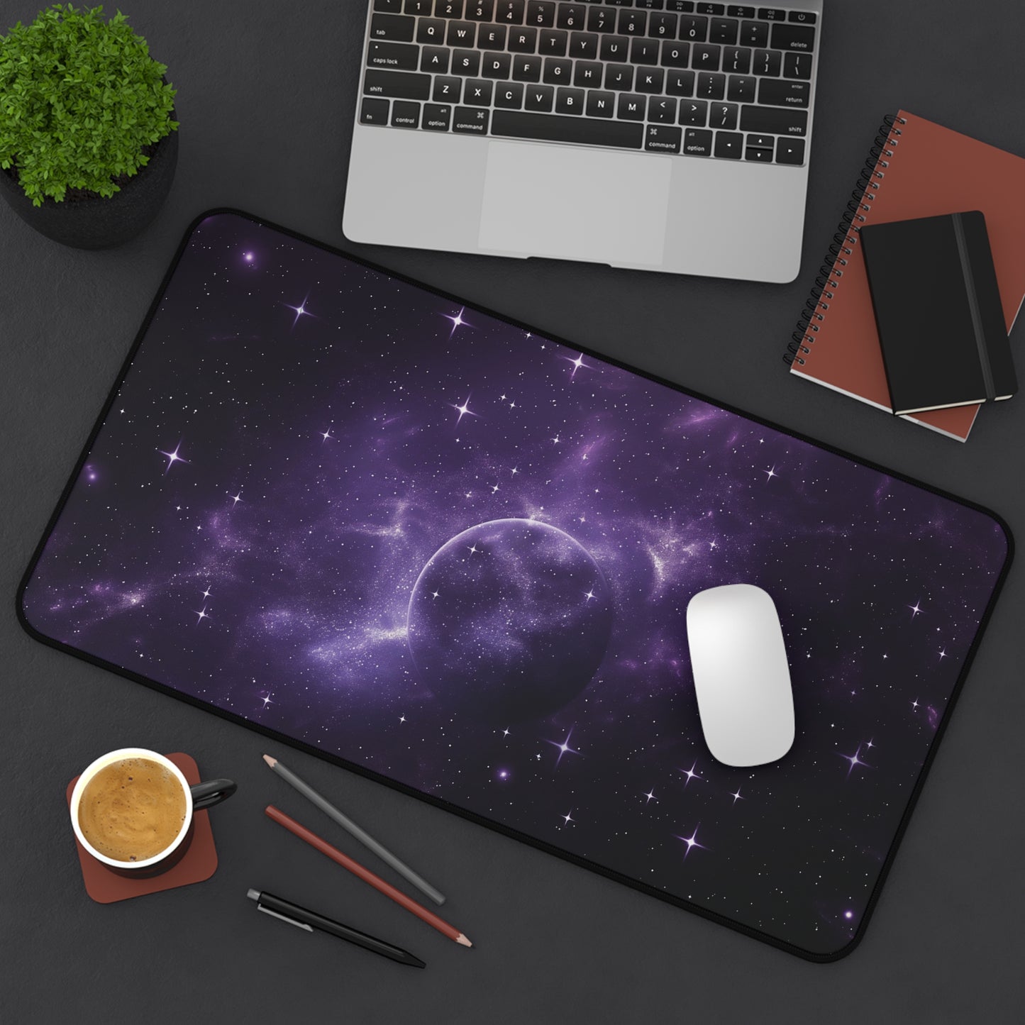 Galaxy Desk Mat | Purple Cosmic Design | Neoprene | Anti-Slip | 3 Sizes | Office Decor