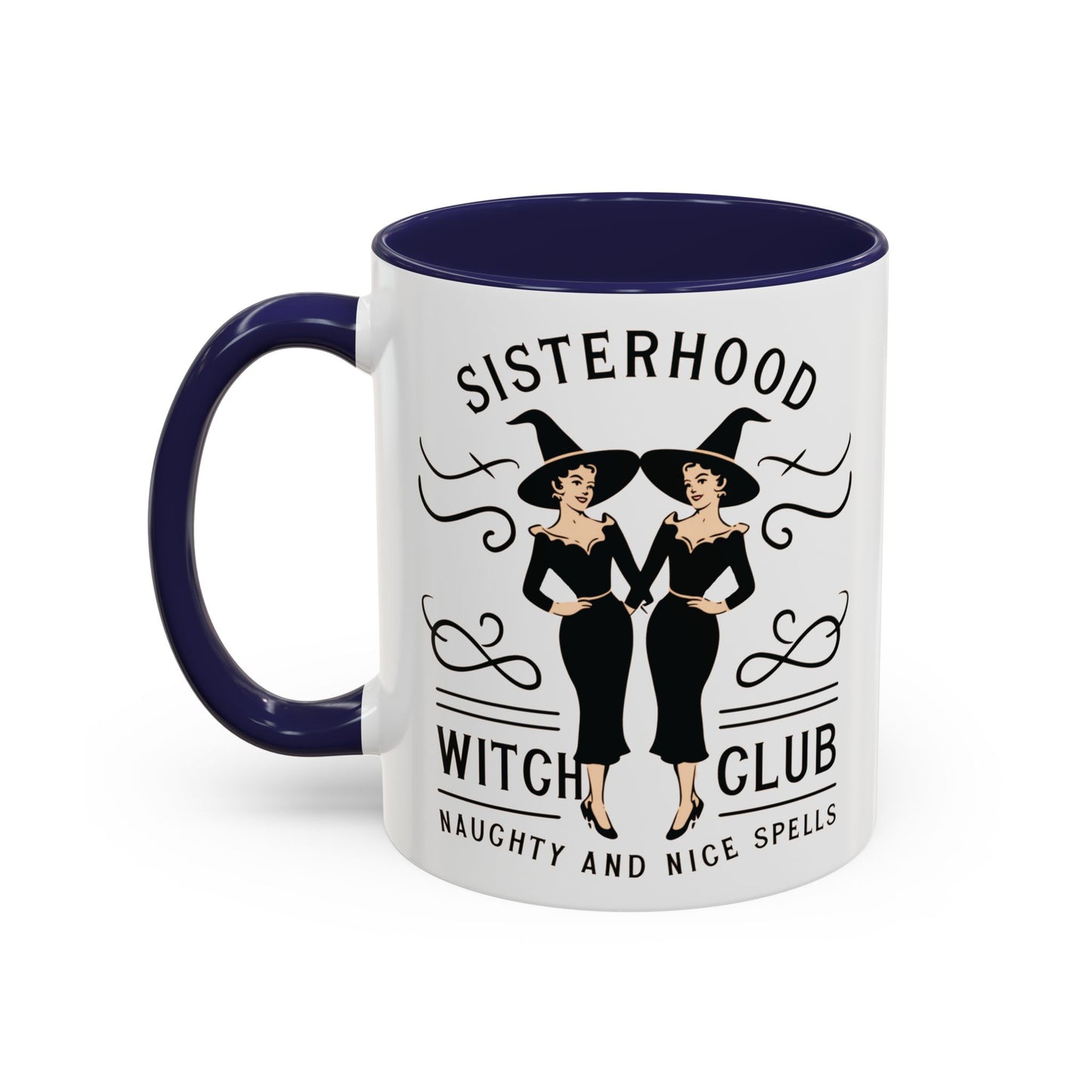 Sisterhood Witch Club Mug | Vintage Witch Design | Halloween Coffee Mug | Naughty and Nice Spells | Witchy Drinkware