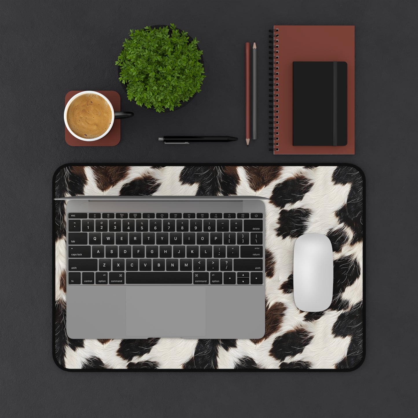 Cow Print Desk Mat - Customizable Neoprene Anti-Slip Mouse Pad - Rustic Office Decor - Available in 3 Sizes - Farmhouse Chic Desk Accessory