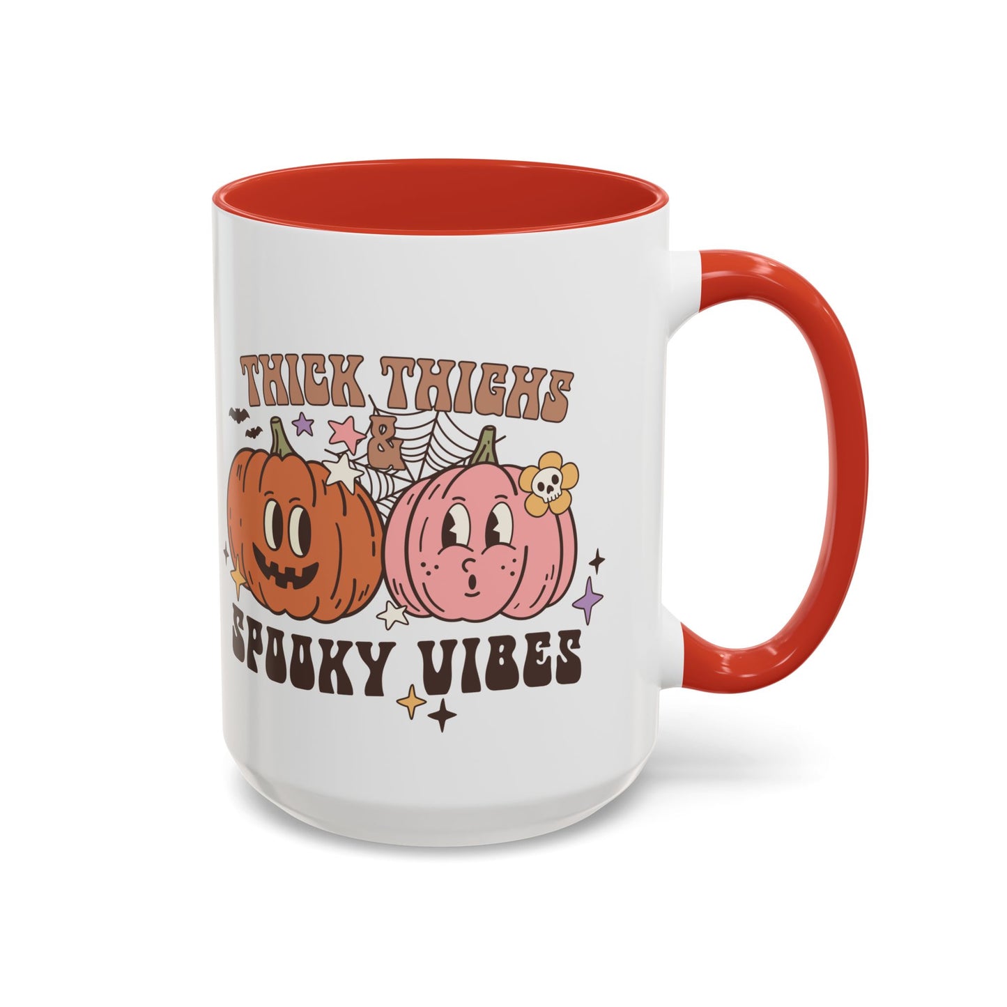 Thick Thighs and Spooky Vibes Halloween Mug | 11oz and 15oz Ceramic Coffee Cup | Cute Pumpkin Design