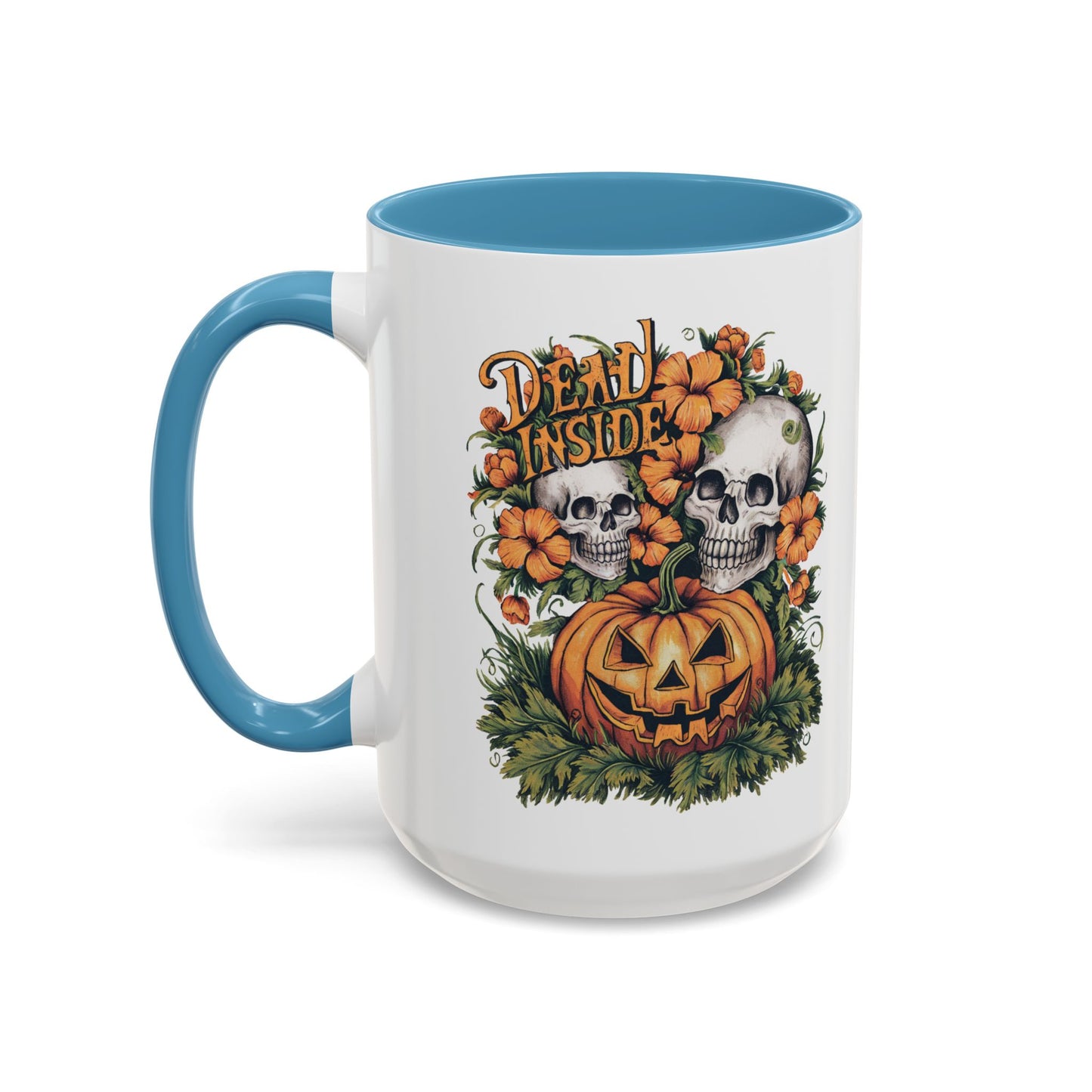 Dead Inside Halloween Mug | Skull and Pumpkin Design | Spooky Gothic Coffee Mug