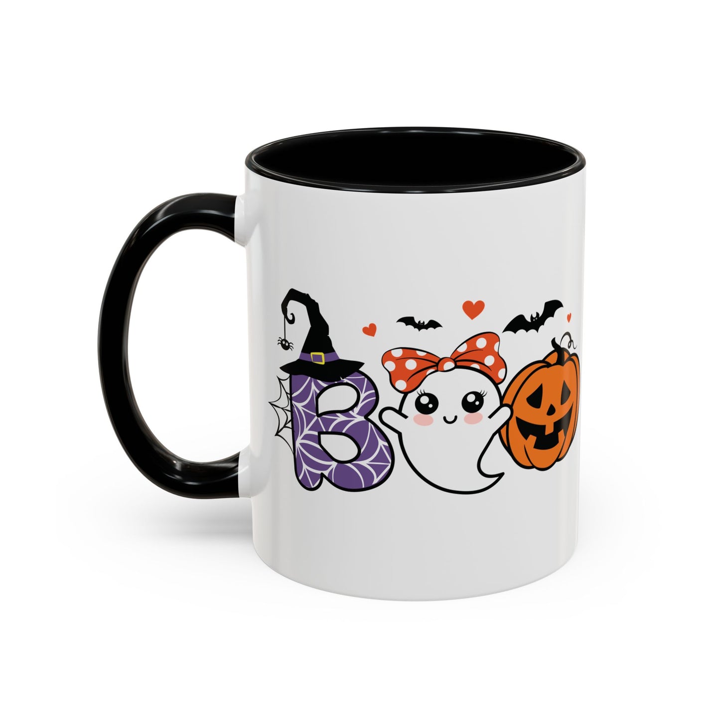 Cute Boo Halloween Mug | 11oz and 15oz Ceramic Coffee Cup | Adorable Ghost, Pumpkin and Witch Hat Design