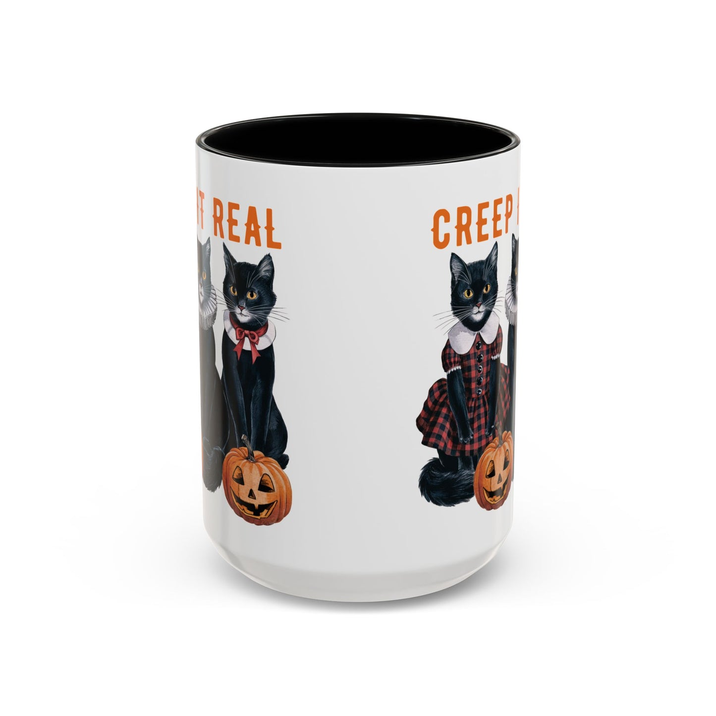 Creep It Real Halloween Mug | Black Cat and Pumpkin Design | Halloween Coffee Mug | Fall Drinkware