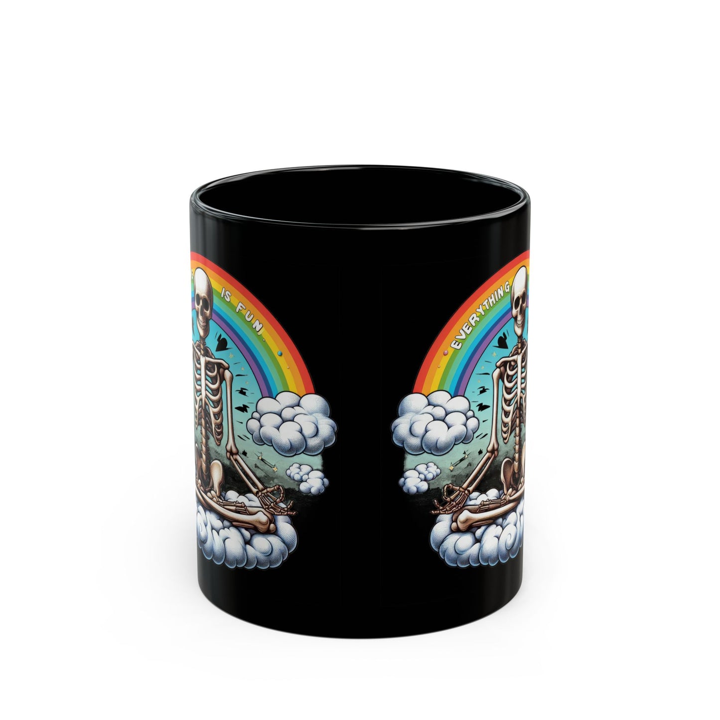 Everything is Fun Skeleton Mug | Meditation Rainbow Goth Mug | Dark Humor Coffee Cup