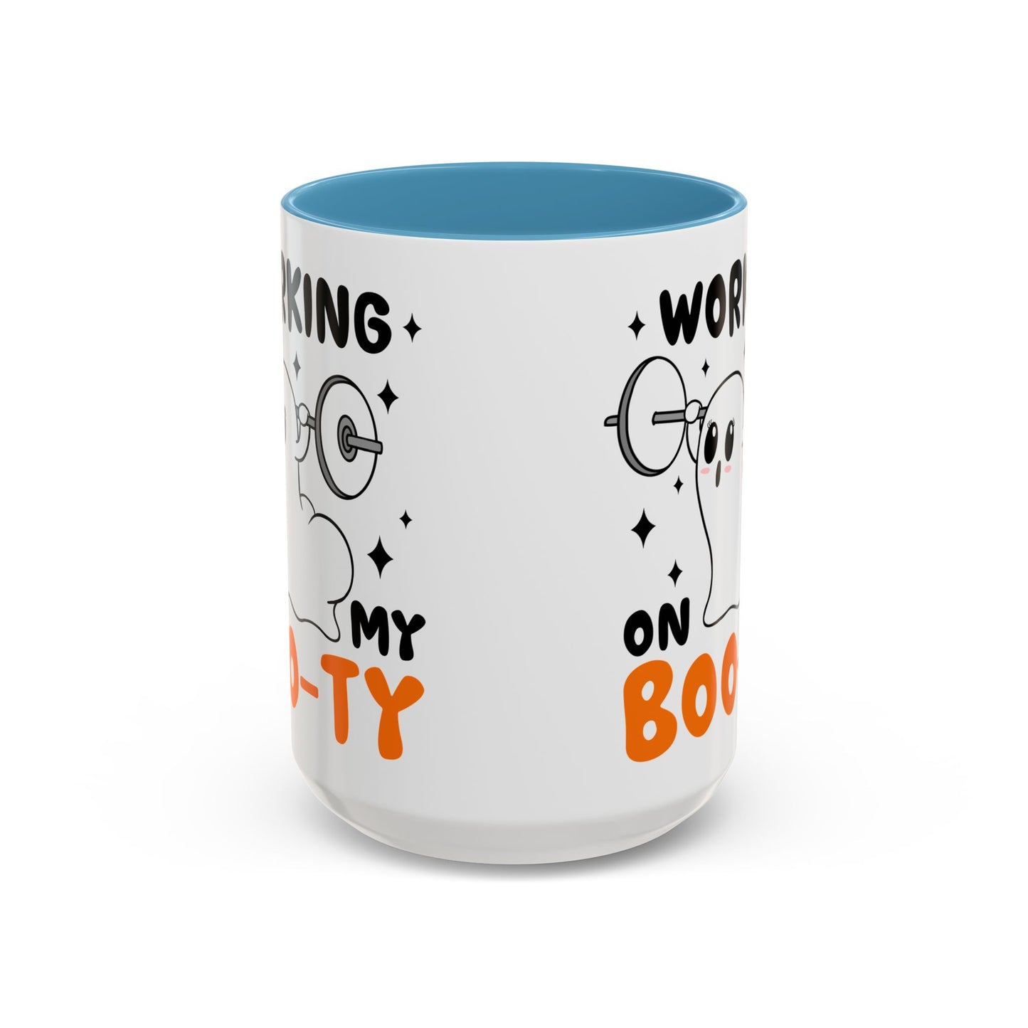 Working on My Boo-ty Halloween Ghost Mug | 11oz and 15oz Ceramic Coffee Cup | Fitness and Humor Design