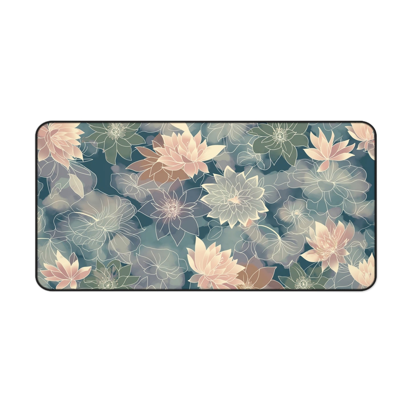 Pastel Lotus Computer Desk Mat | Elegant Floral Mouse Pad | Anti-Slip Neoprene Desk Mat for Home Office | 3 Sizes Available