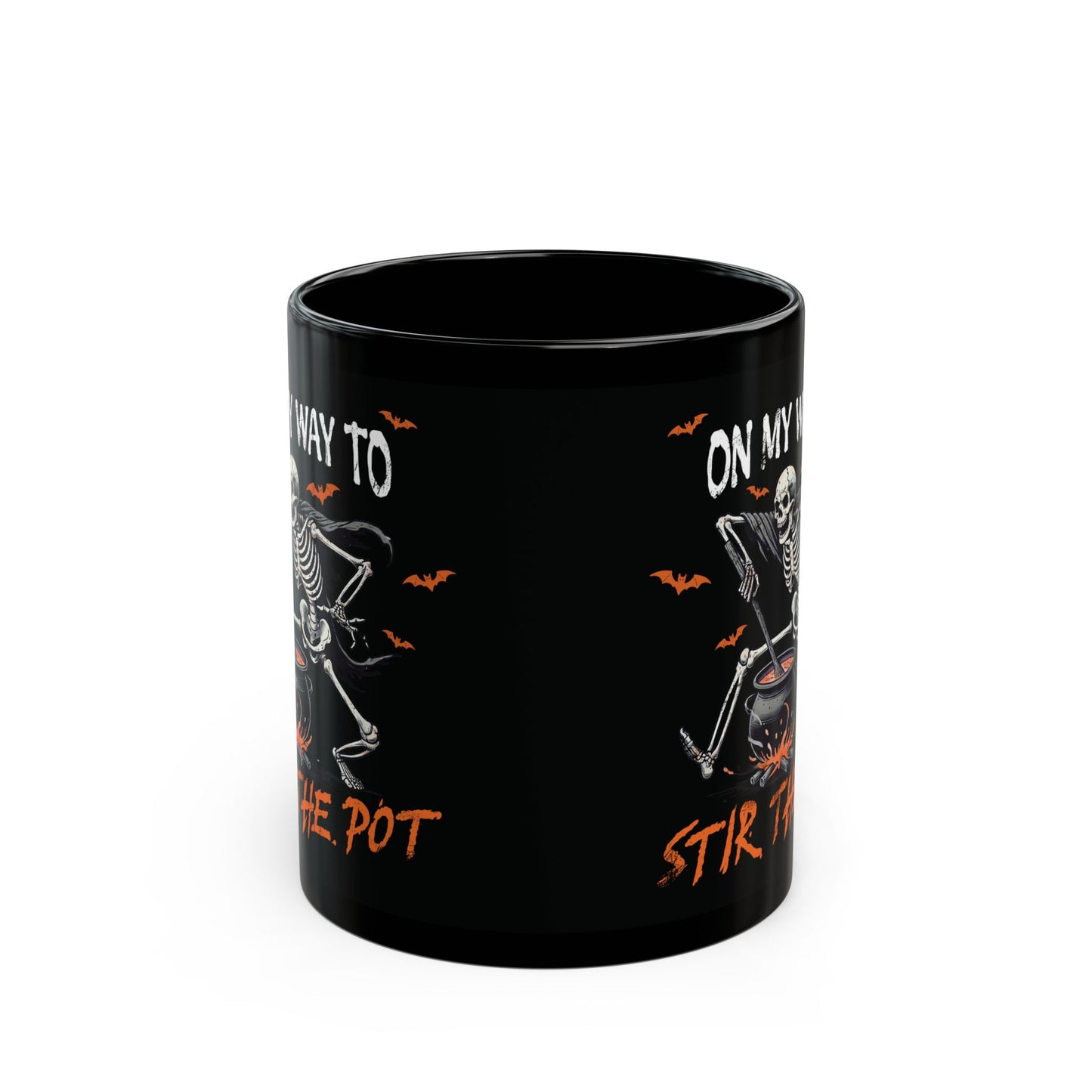 On My Way to Stir the Pot Ceramic Mug - Funny Skeleton Halloween Design - Perfect for Spooky Season