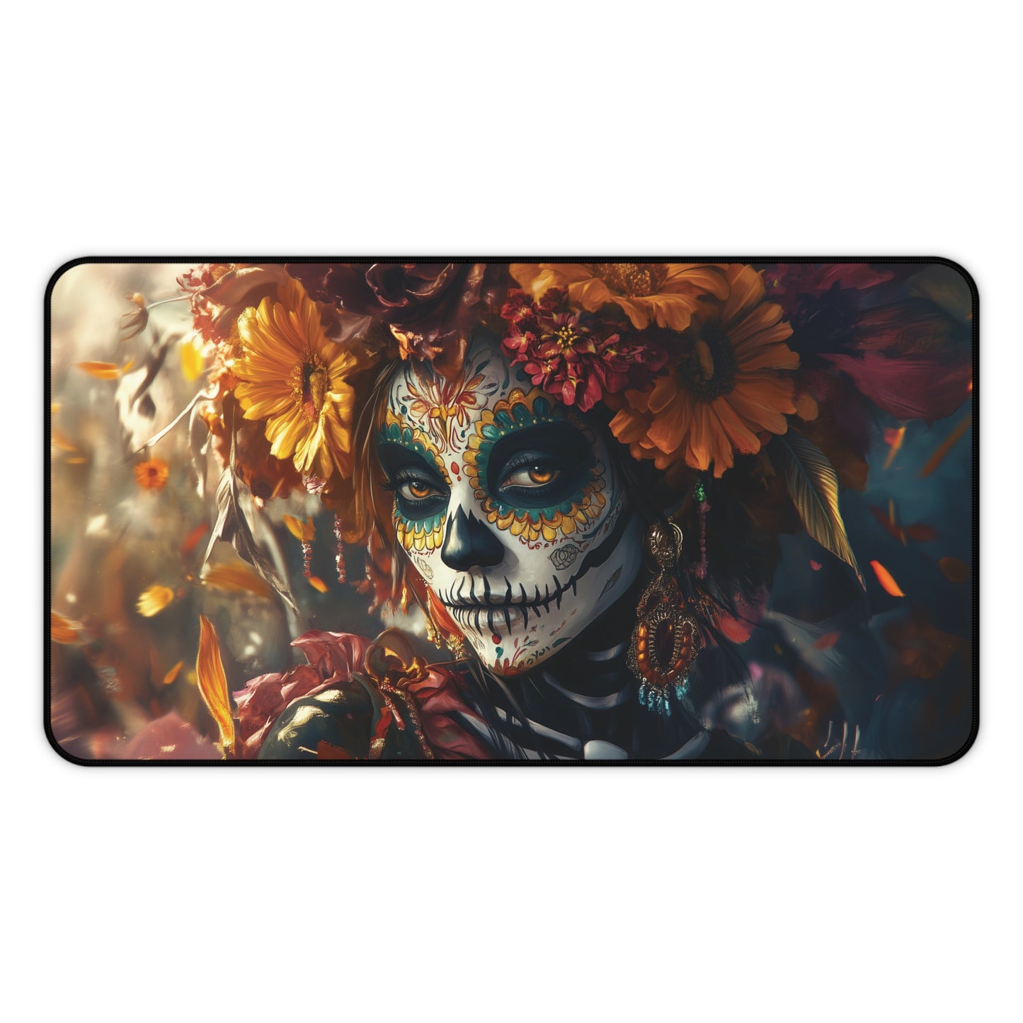 Radiant Day of the Dead Desk Mat | Vibrant Floral Calavera Design | Neoprene Office Decor