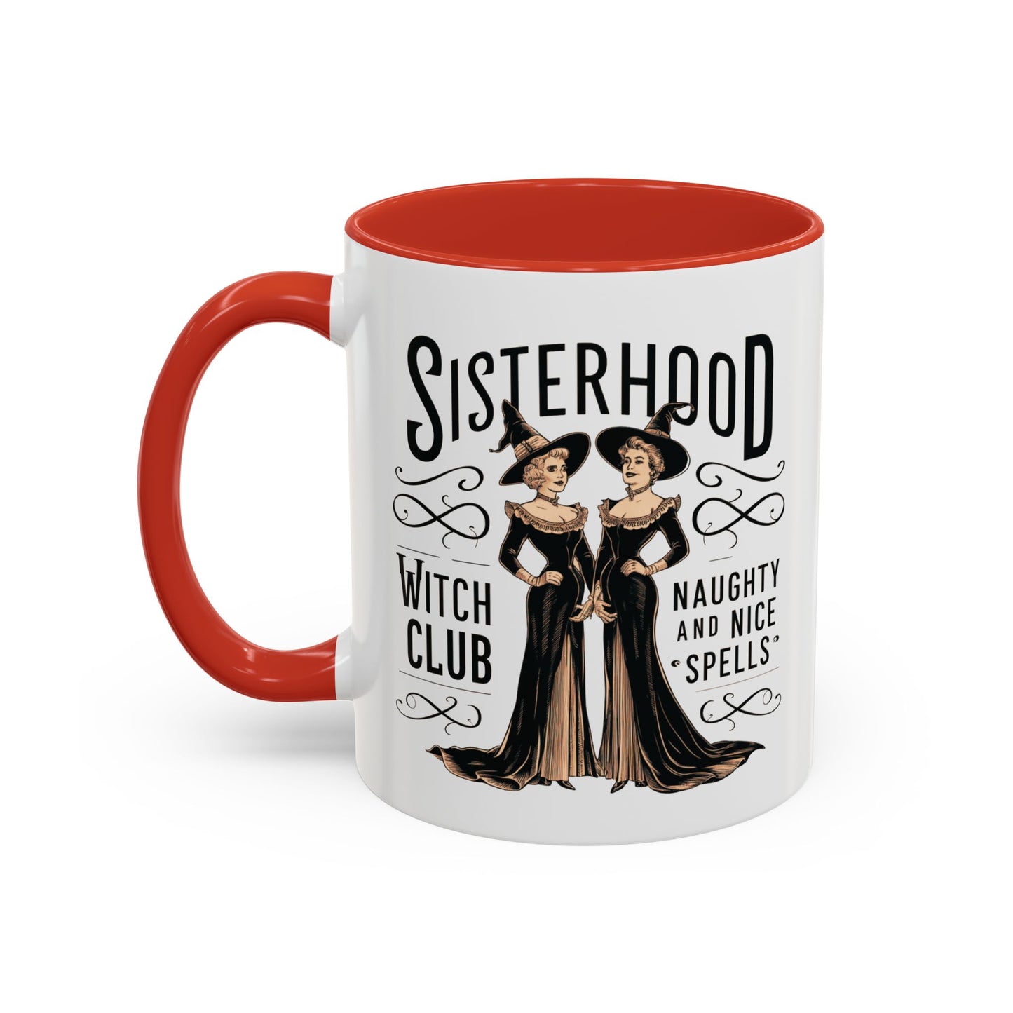 Sisterhood Witch Club Mug | Vintage Witch Design | Halloween Coffee Mug | Naughty & Nice Spells | Witchy Drinkware