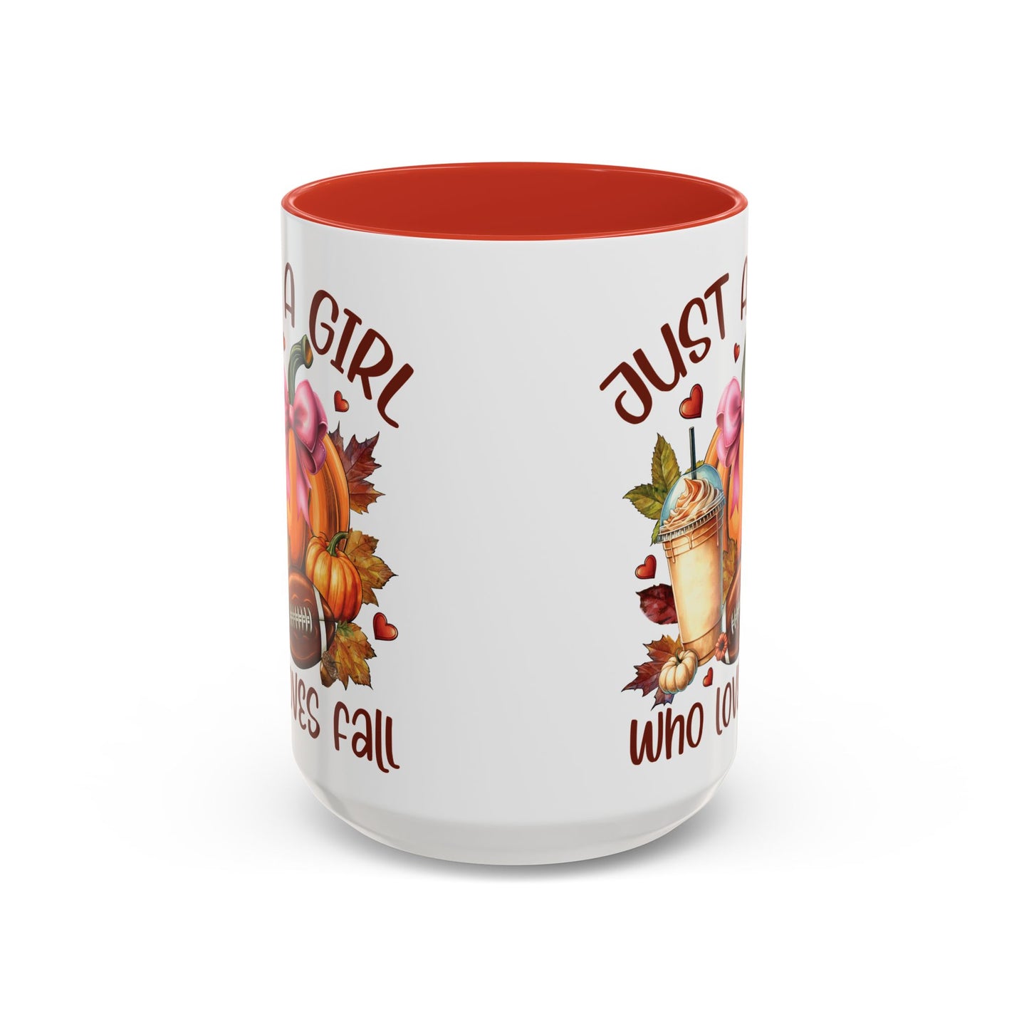 Just a Girl Who Loves Fall Mug | 11oz and 15oz Ceramic Coffee Cup | Autumn, Pumpkin, and Football Design