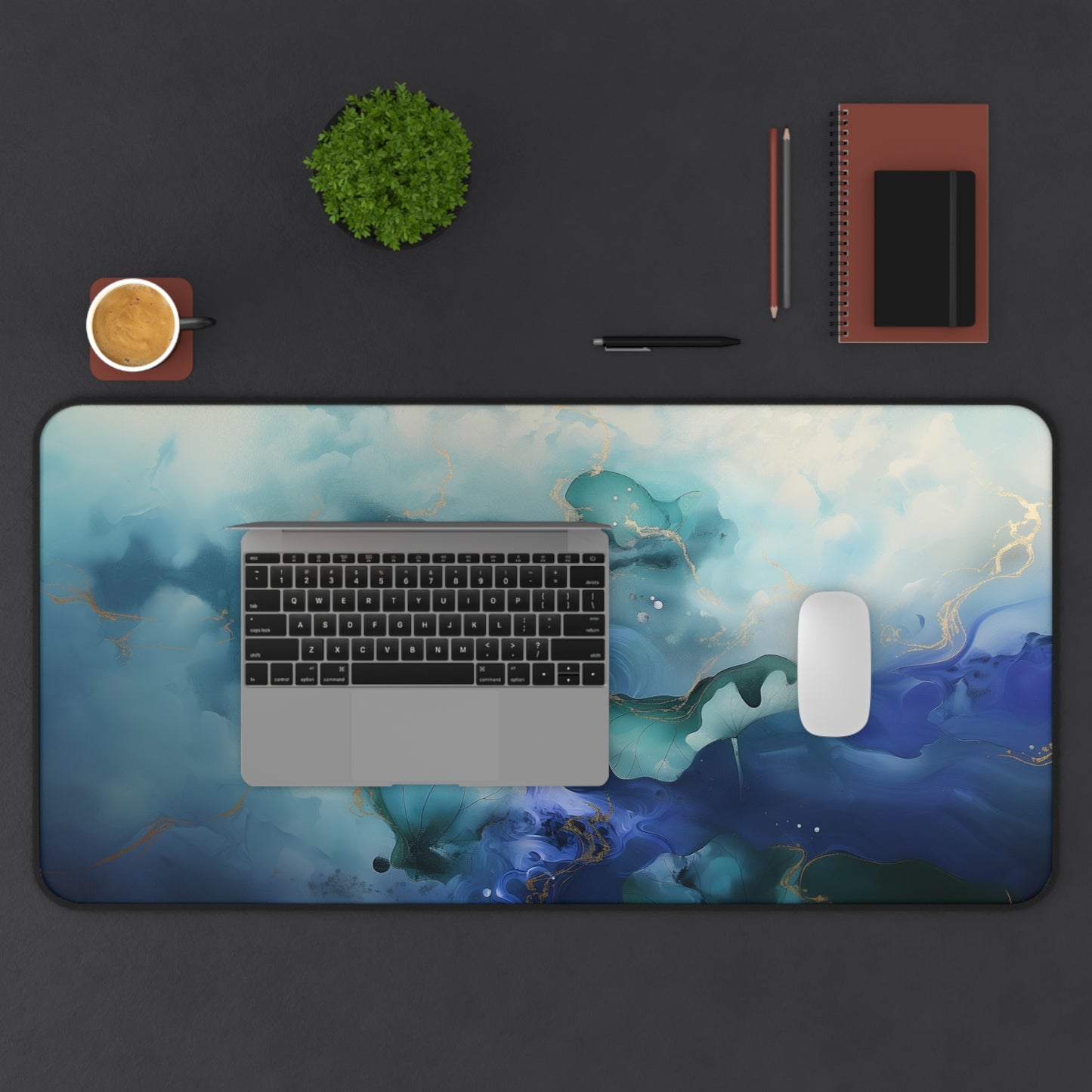 Serene Lotus Computer Desk Mat | Tranquil Water Lily Mouse Pad | Anti-Slip Neoprene Desk Mat for Home Office | 3 Sizes Available