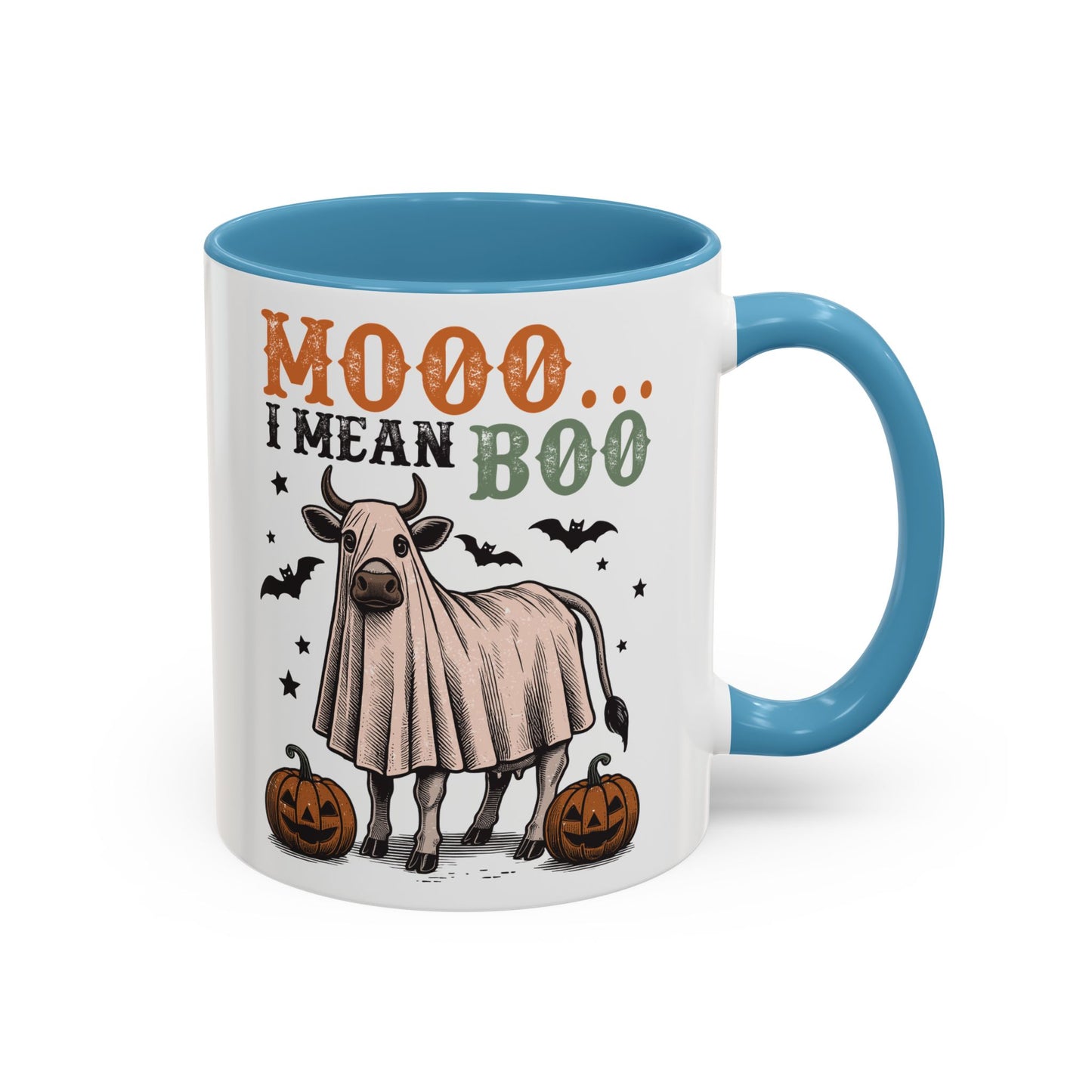 Mooo I Mean Boo Cow Mug | Funny Halloween Coffee Cup | Farmhouse Fall Mug | 11oz and 15oz Ceramic Mug