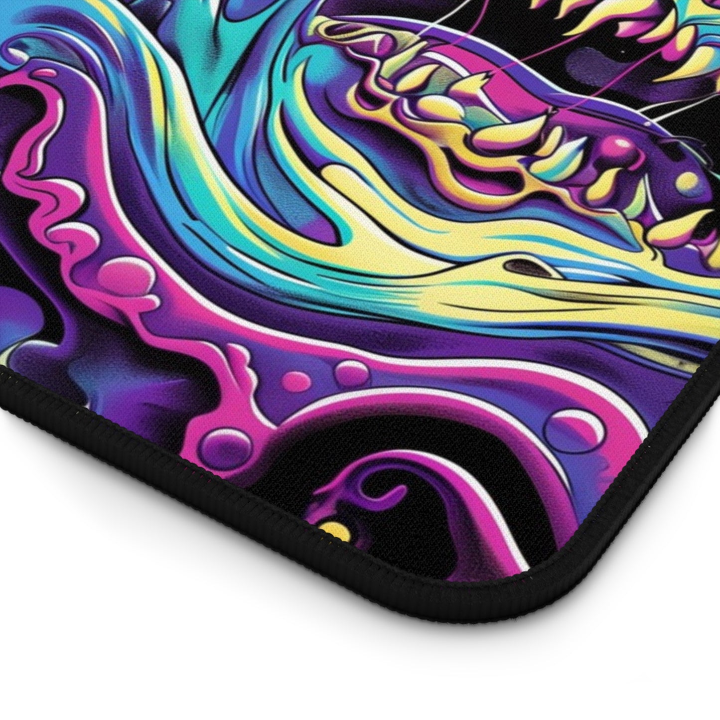 Psychedelic Skull Art Desk Mat - Customizable Neoprene Anti-Slip Mouse Pad - Vibrant Office Decor - Available in 3 Sizes