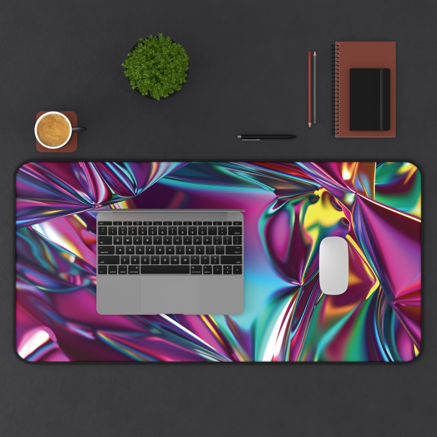 Holographic Metallic Desk Mat | Vibrant Neoprene Mouse Pad | Anti-Slip Office Desk Mat | 3 Sizes Available