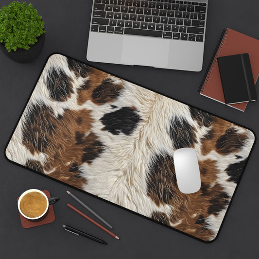 Brown and White Cow Print Desk Mat - Customizable Neoprene Anti-Slip Mouse Pad - Farmhouse Office Decor - Available in 3 Sizes