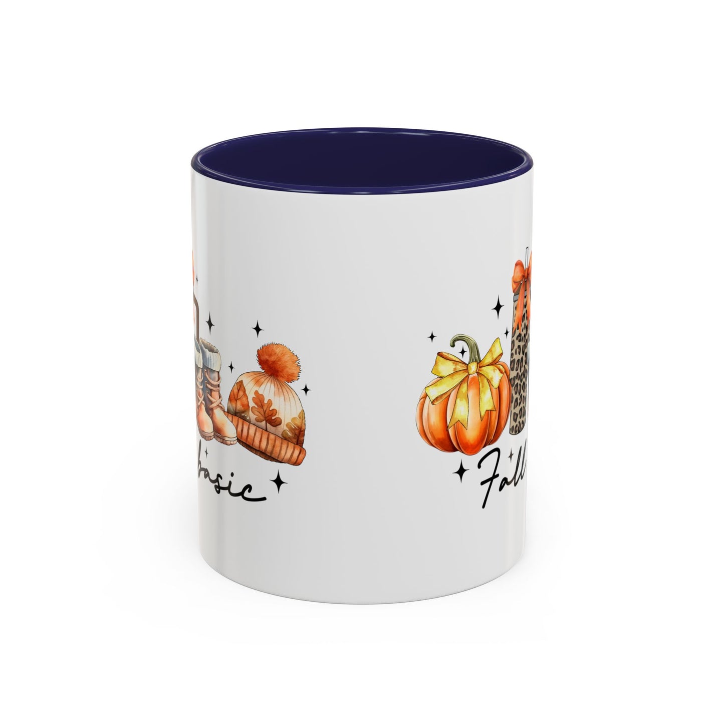 Fall Basic Autumn Mug | 11oz/15oz Ceramic Coffee Cup | Cozy Fall Essentials Design | Pink, Red, Black, Light Blue, or Navy Handle & Interior