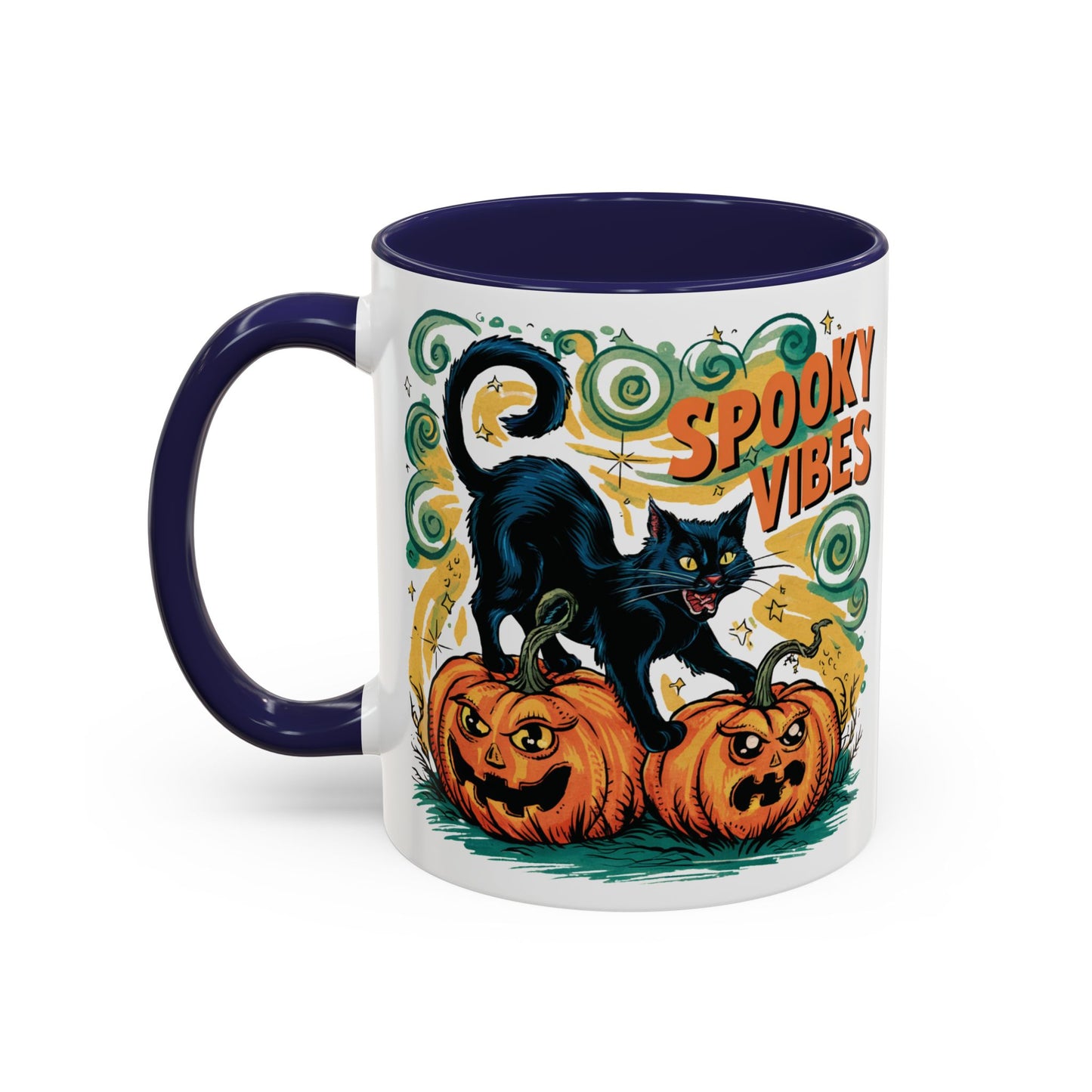 Spooky Vibes Halloween Mug | Black Cat and Pumpkin Design | Halloween Coffee Mug | Fall Drinkware